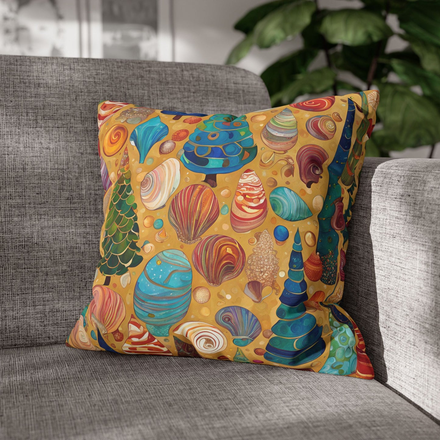 Christmas Seashells Square Poly Canvas Pillowcase