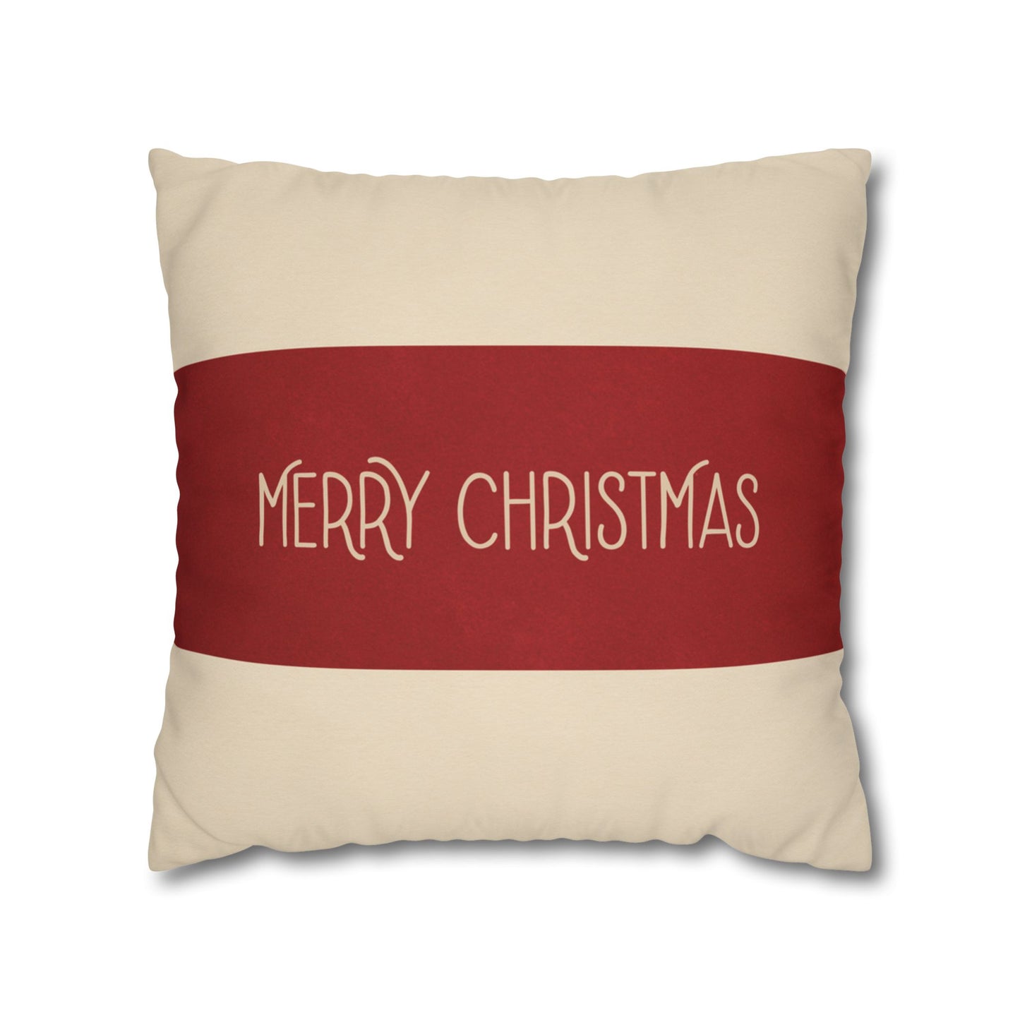 Merry Christmas Red & Cream Square Poly Canvas Pillowcase