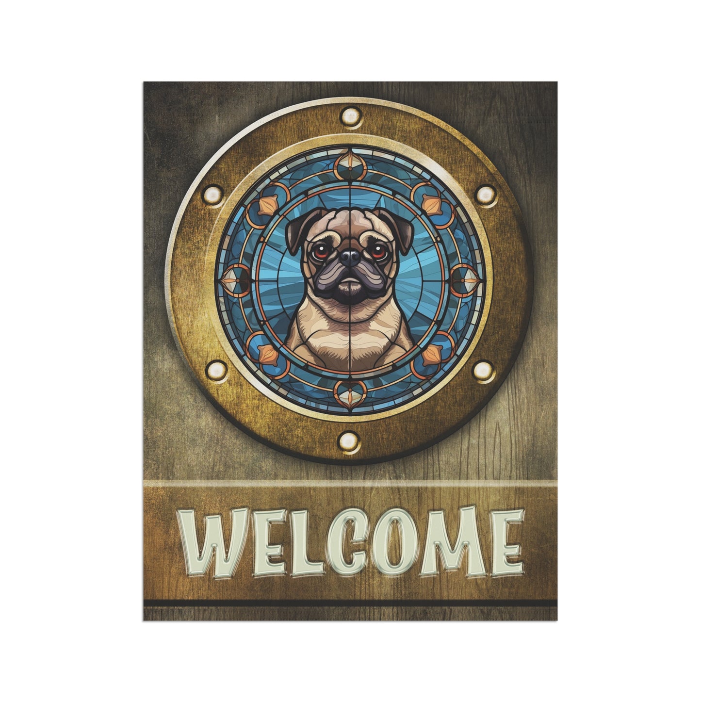 Pug in Port Hole Welcome 2-Sided Garden & House Flag/Banner