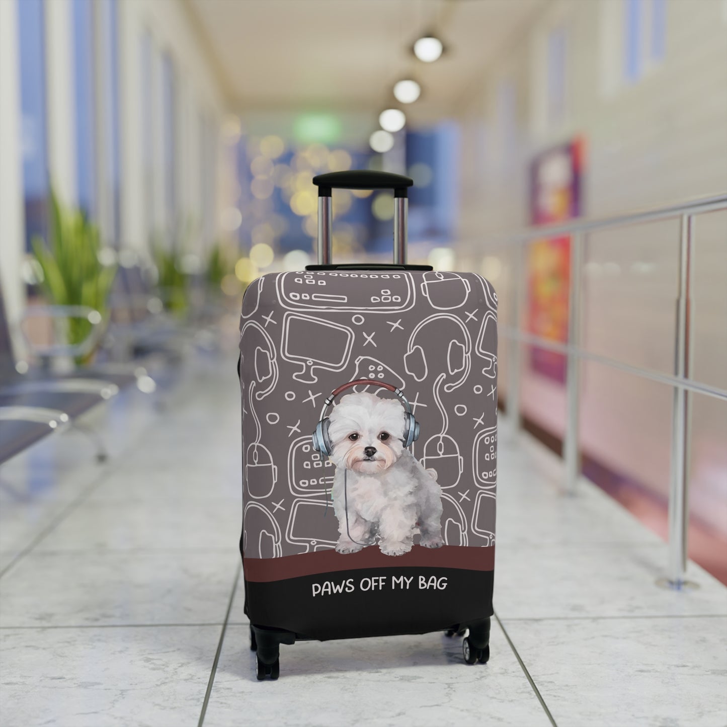 Bichon Frise in Headphones Paws Off My Bag Luggage Cover