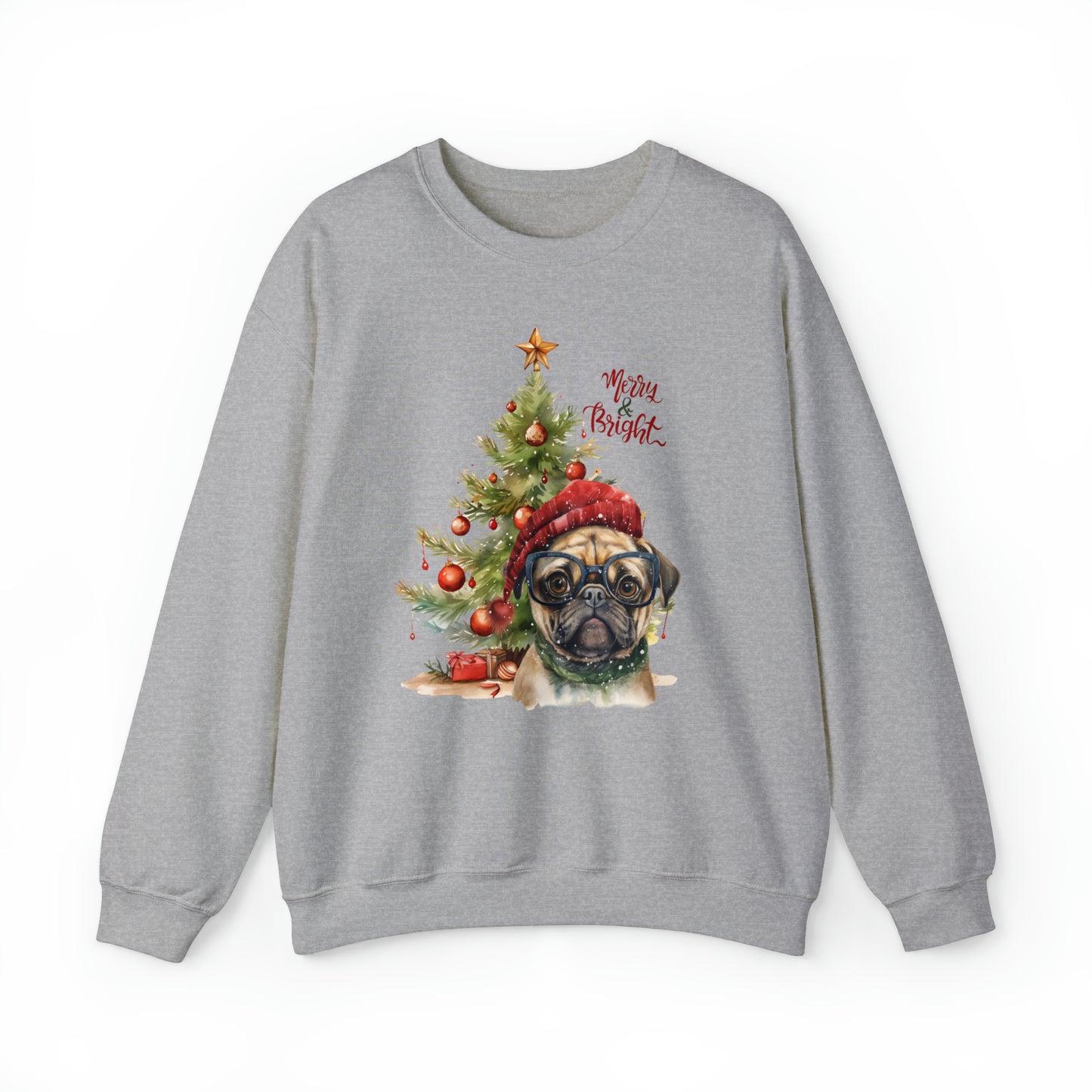 Pug in Glasses Merry & Bright Unisex Heavy Blend™ Crewneck Sweatshirt