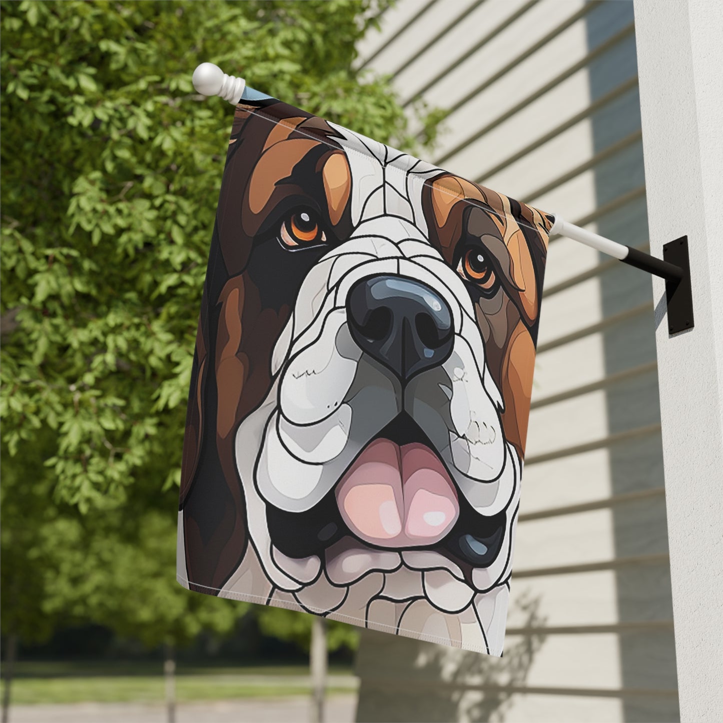 Saint Bernard Face Stained Glass Look 2-Sided Garden & House Flag/Banner