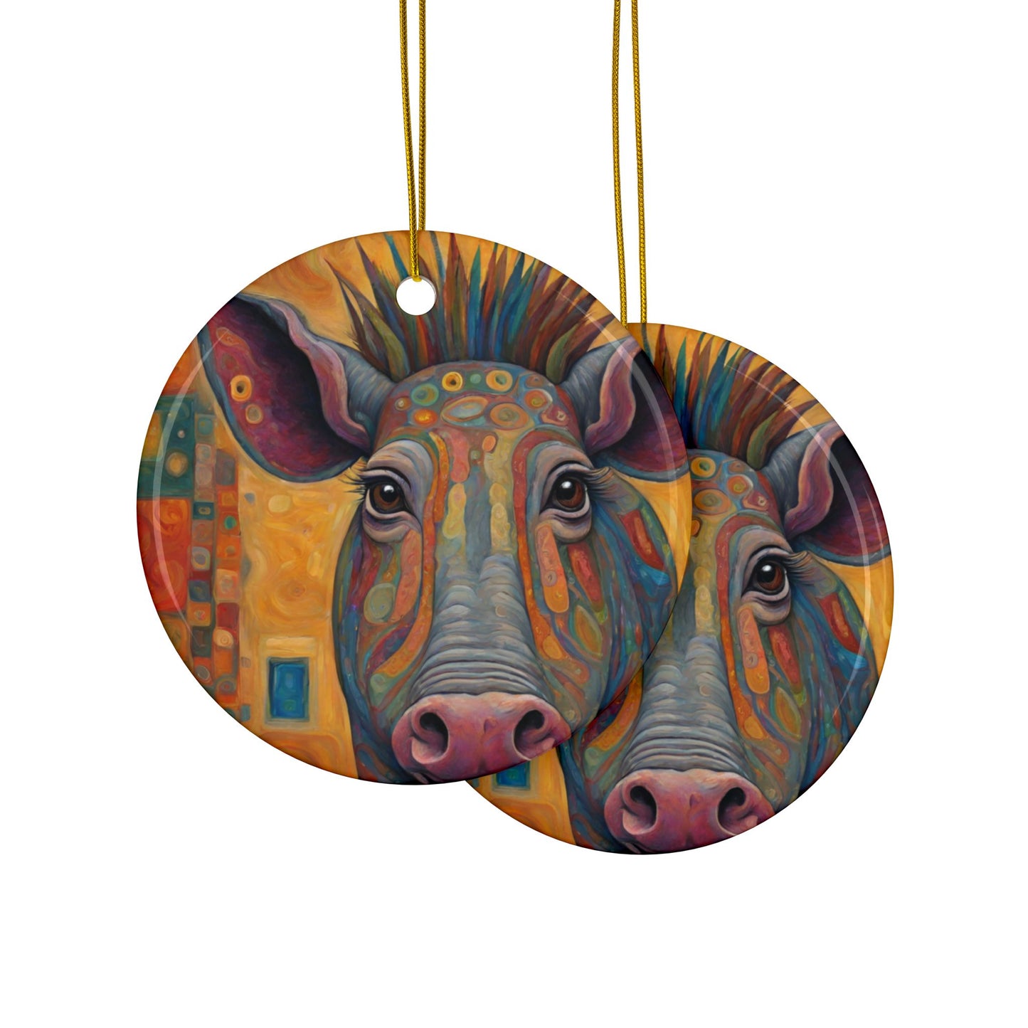 Warthog Wildlife 3" Ceramic Ornaments, 2-Side Print, (1pc, 10pcs)