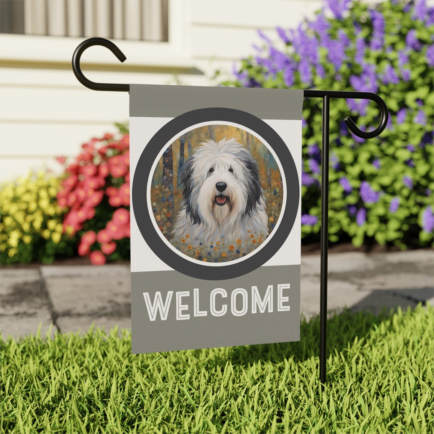 Old English Sheepdog Welcome 2-Sided Garden & House Flag/Banner