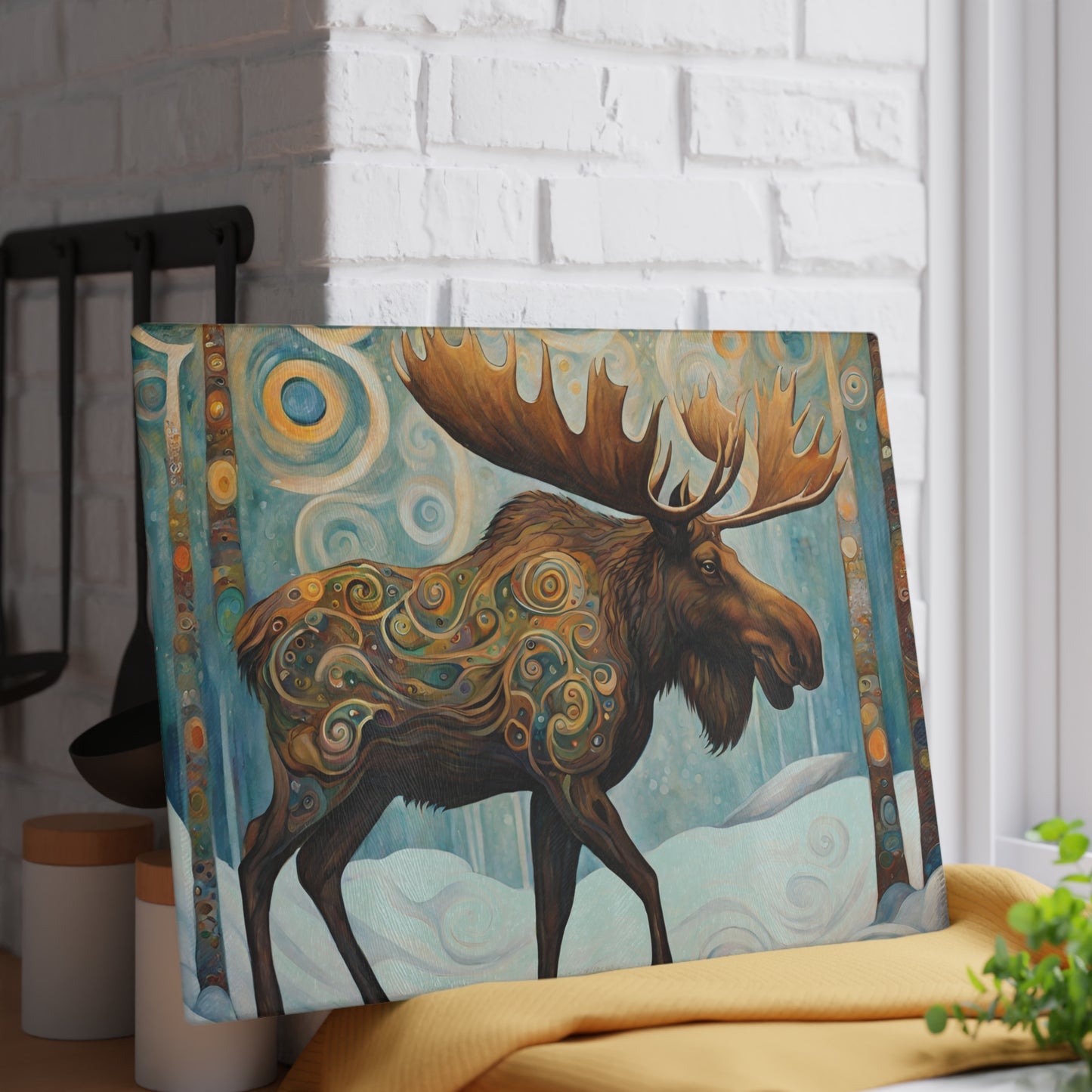 Mountain Forest Moose Tempered Glass Cutting Board