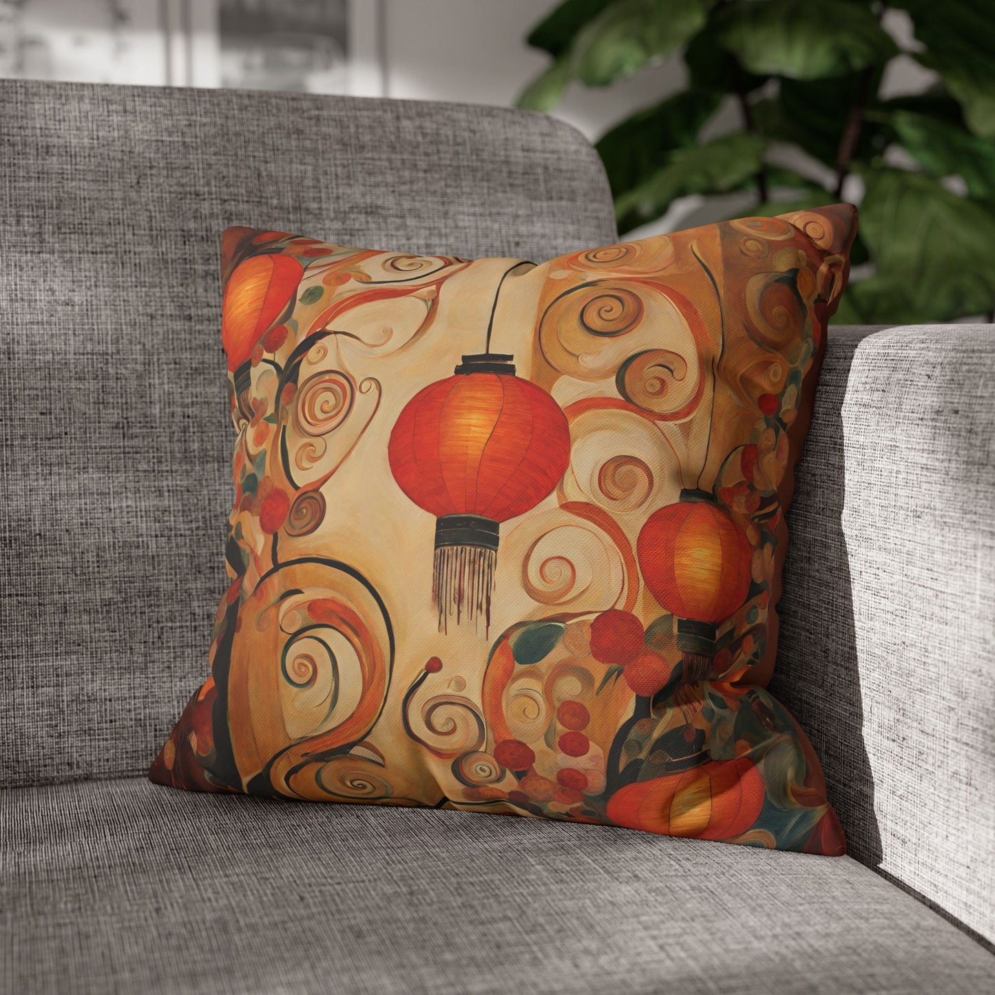 Lanterns & Swirls Square Poly Canvas Pillowcase