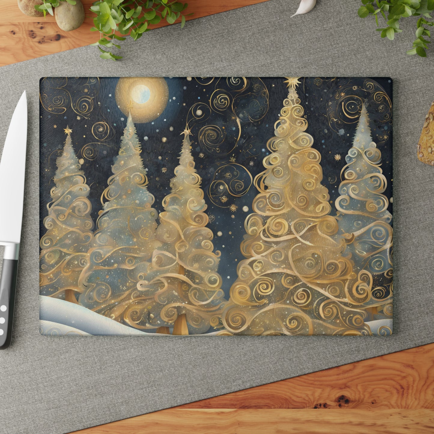 Moonlight Golden Trees Tempered Glass Cutting Board