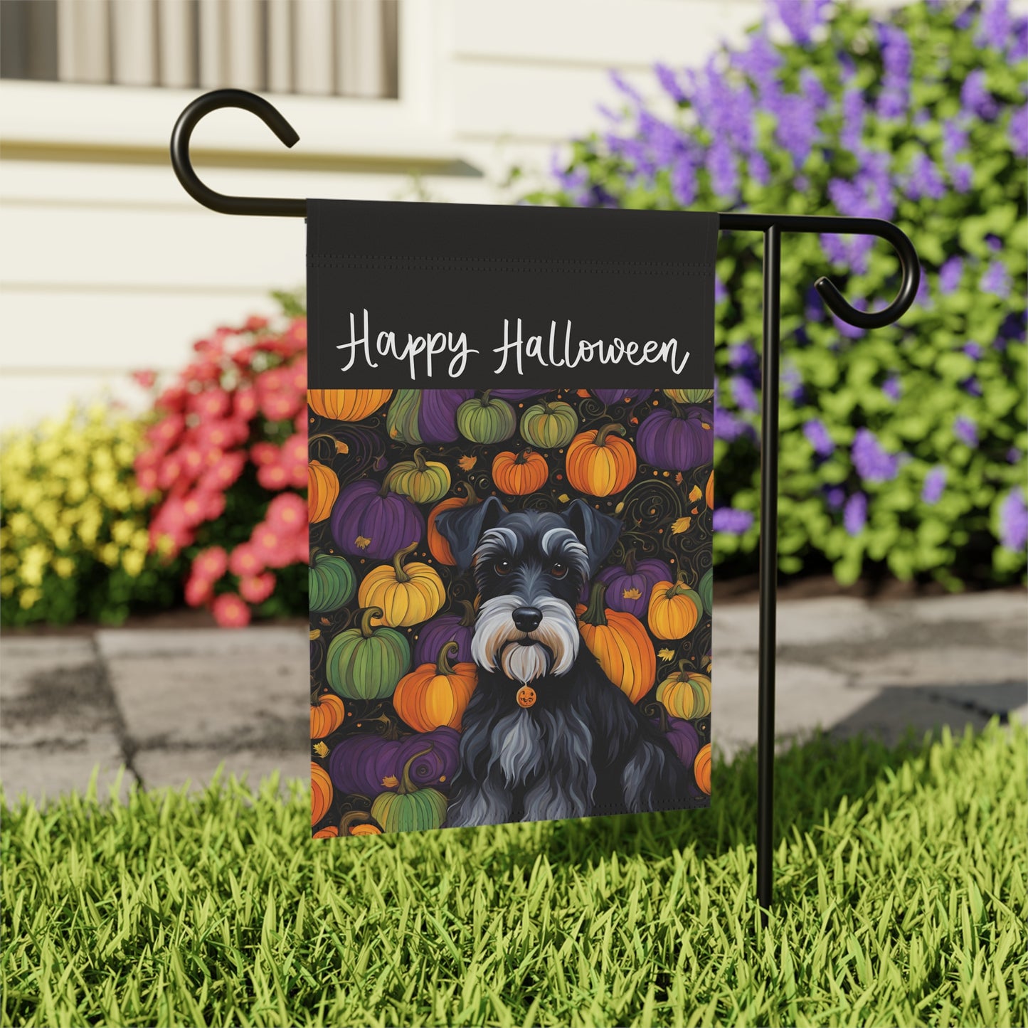 Miniature Schnauzer Happy Halloween 2-Sided Garden & House Flag/Banner