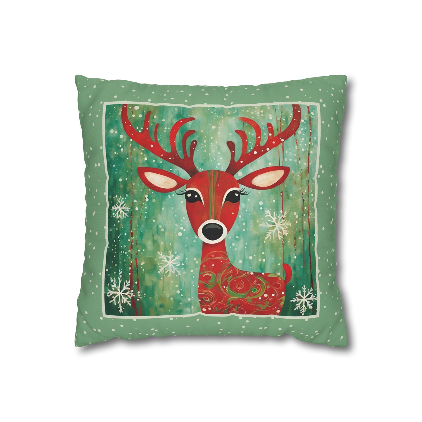 Red Reindeer Square Poly Canvas Pillowcase