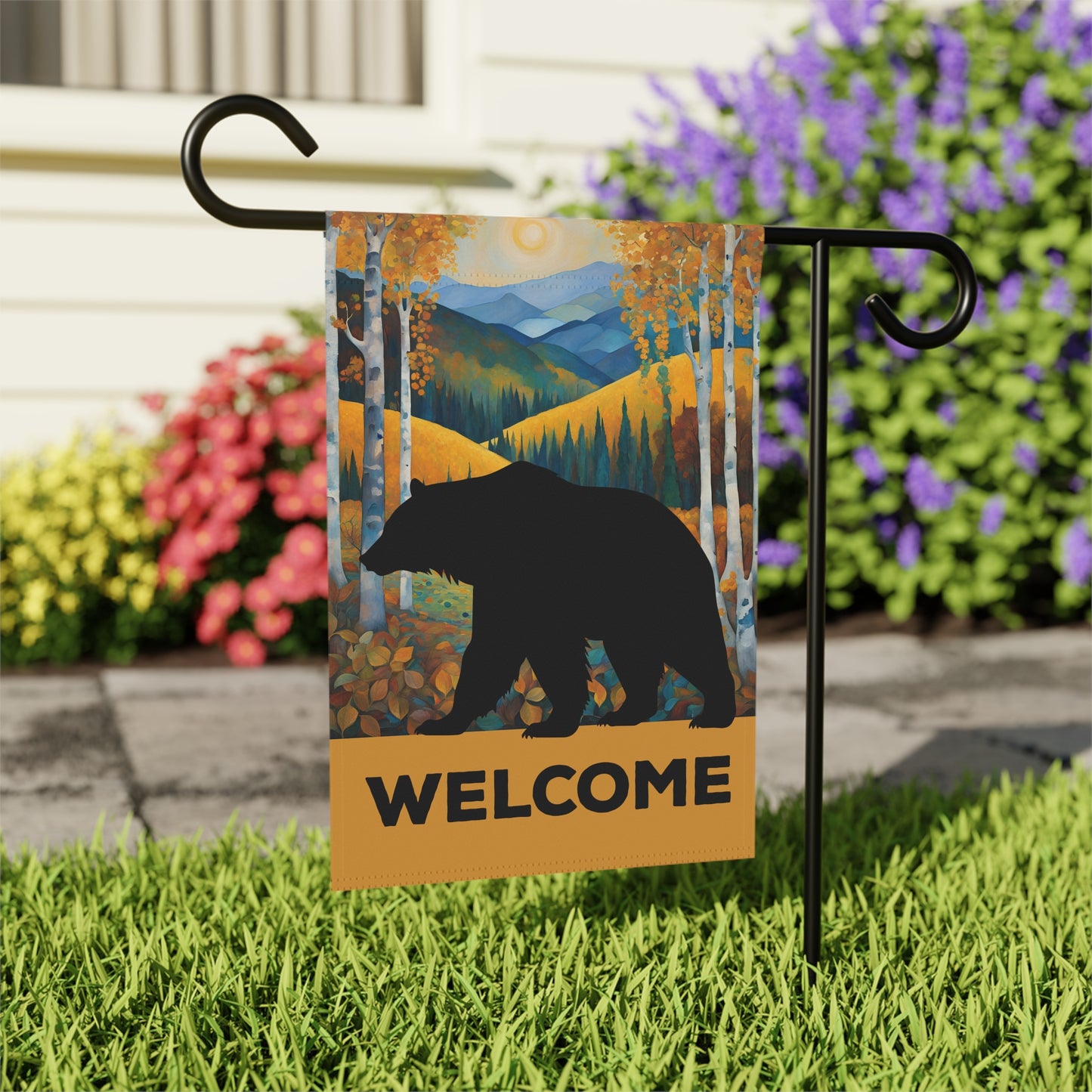 Grizzly Bear Silhouette Welcome 2-Sided Garden & House Flag/Banner