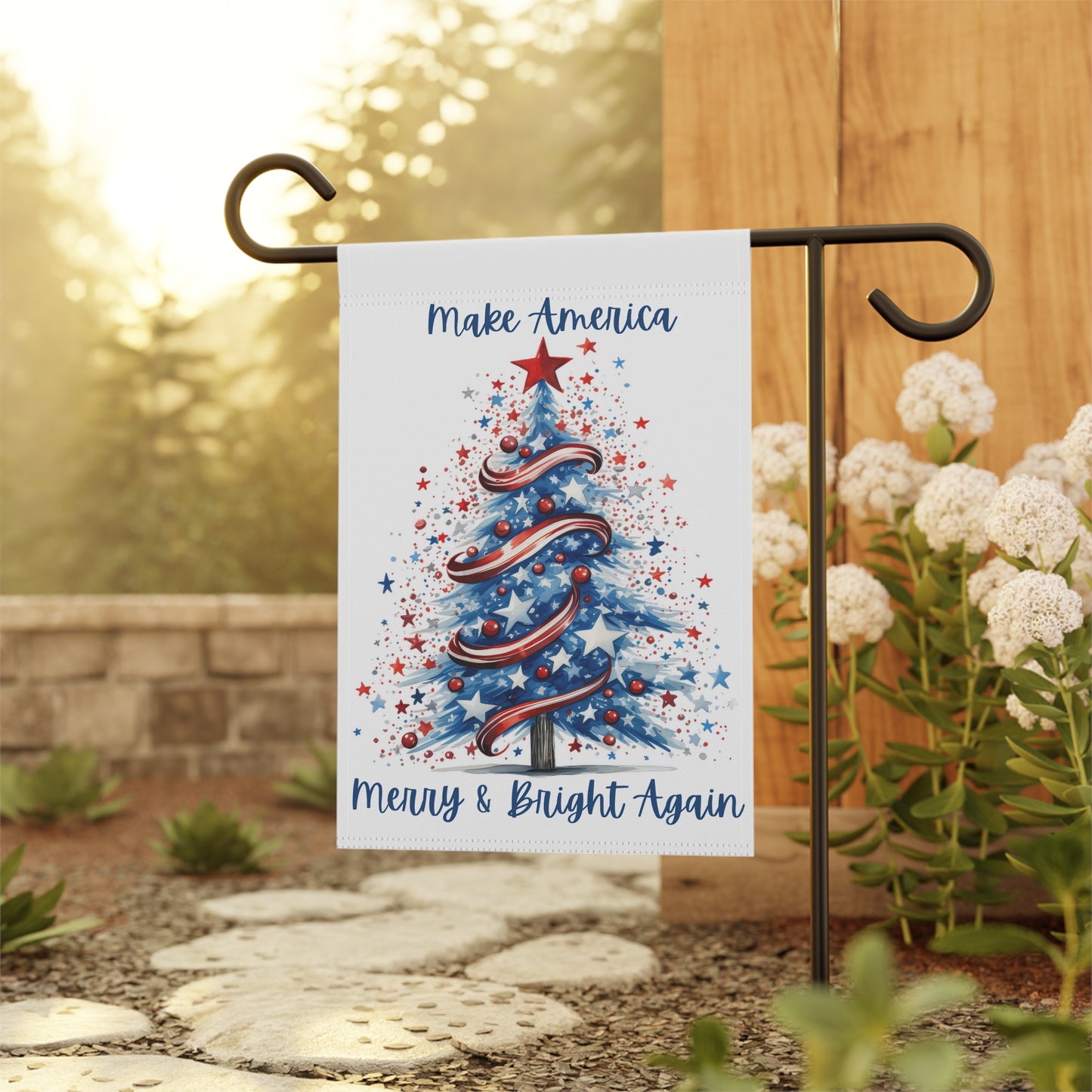 Patriotic Tree Make America Merry & Bright Again 2-Sided Garden Banner