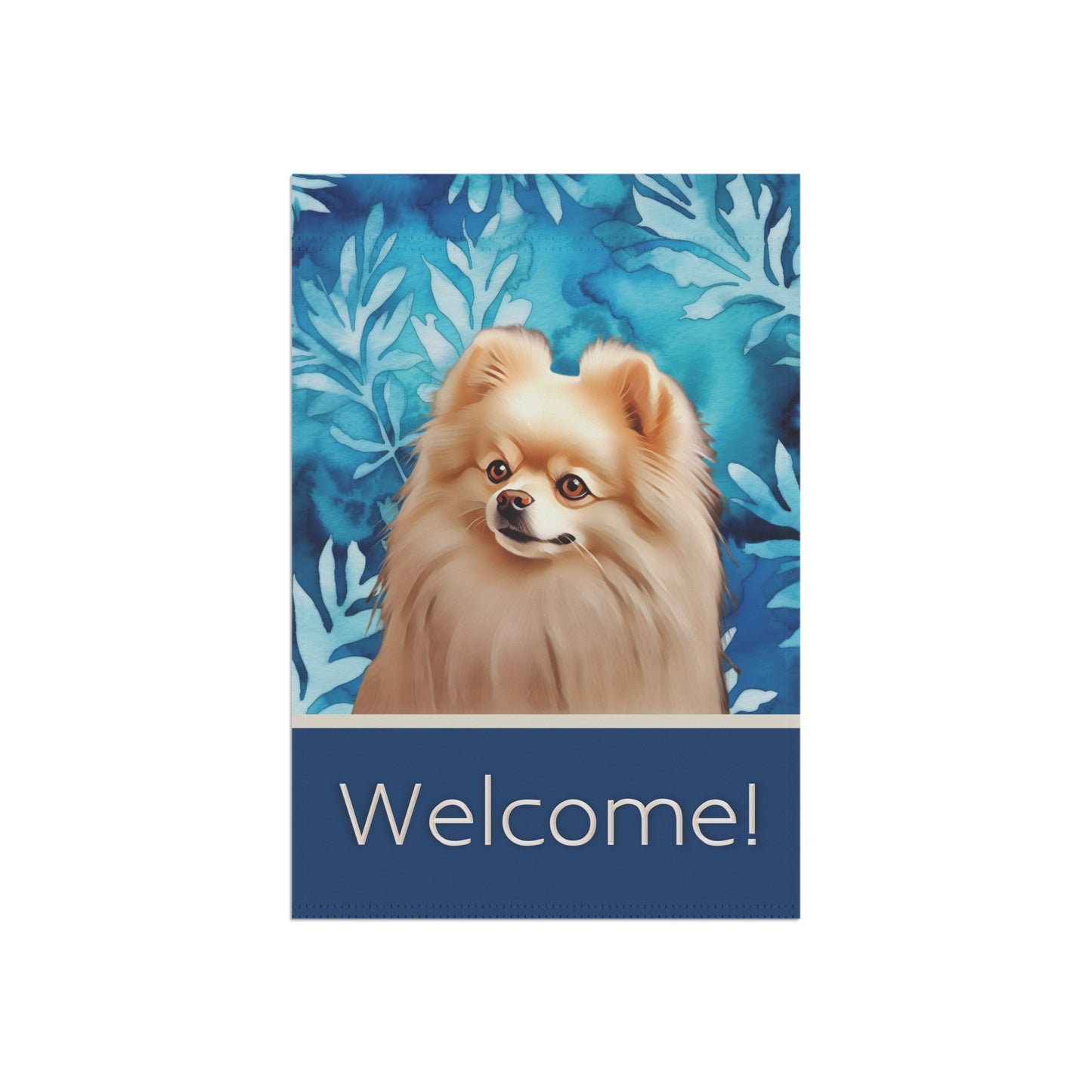 Pomeranian Welcome Blue 2-Sided Garden & House Flag/Banner