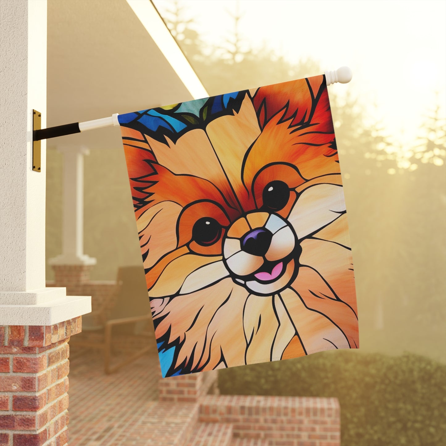 Pomeranian Face Stained Glass 2-Sided Garden & House Flag/Banner