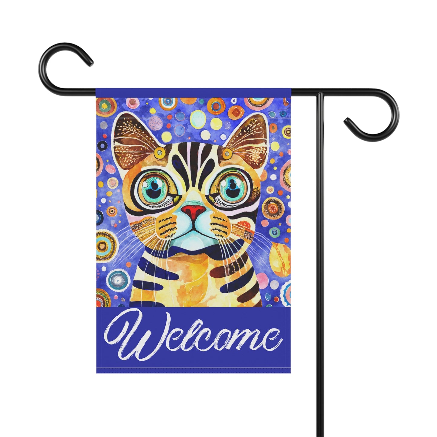 Funky Bright Cat Welcome 2-Sided Garden & House Flag/Banner