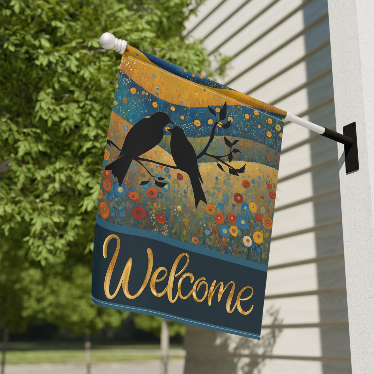 Birdsong Silhouette Welcome 2-Sided Garden & House Flag/Banner