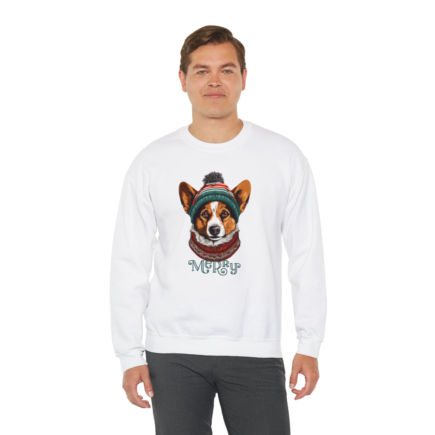 Merry Corgi in Hat & Scarf Unisex Heavy Blend™ Crewneck Sweatshirt