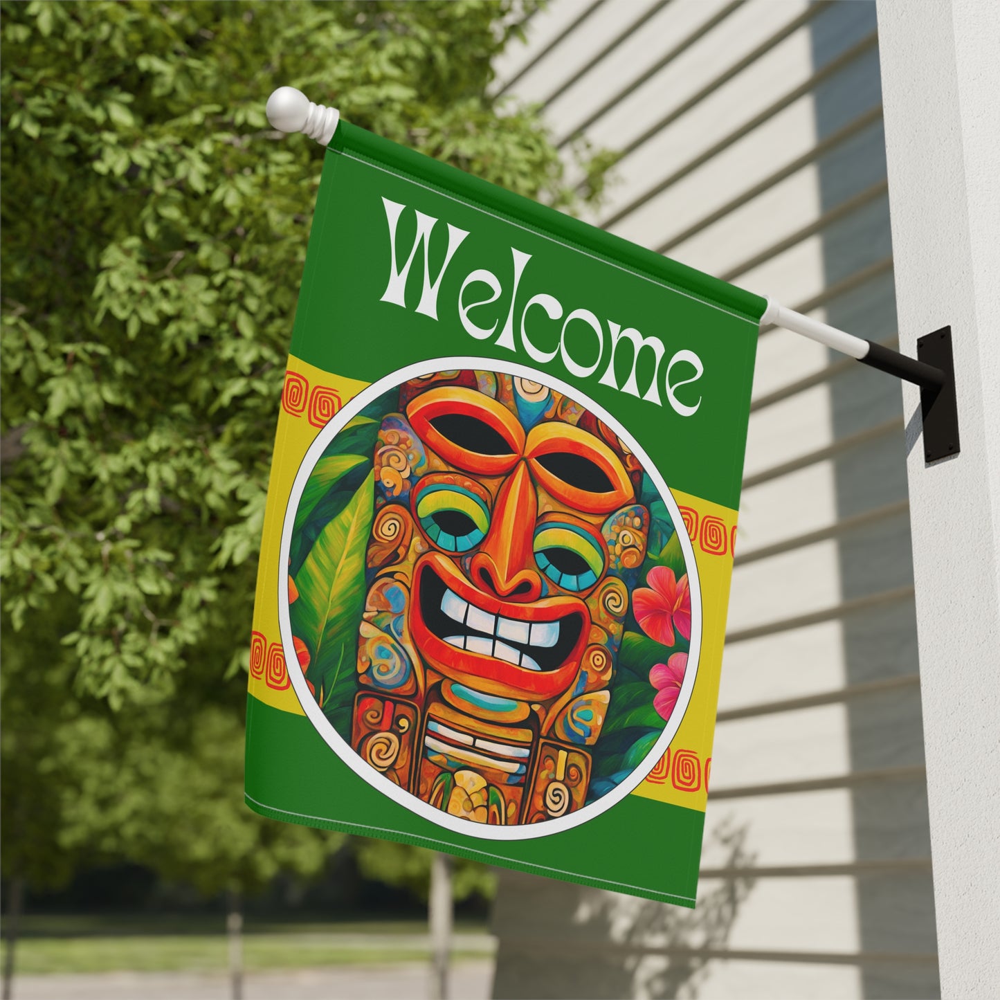 Tiki Sees All Welcome 2-Sided Garden & House Flag/Banner