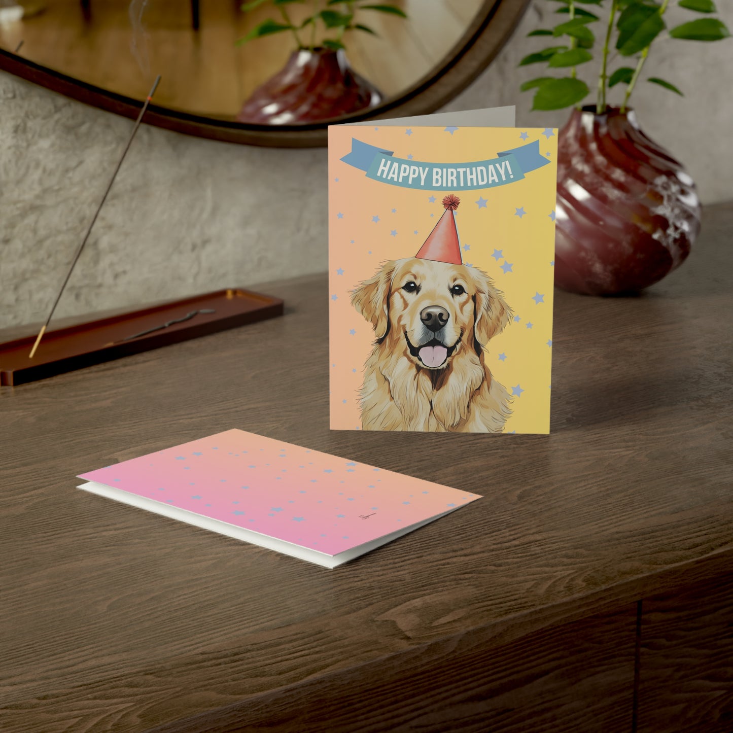 Golden Retriever Happy Birthday 5 x 7 Greeting Cards (10 Pack)