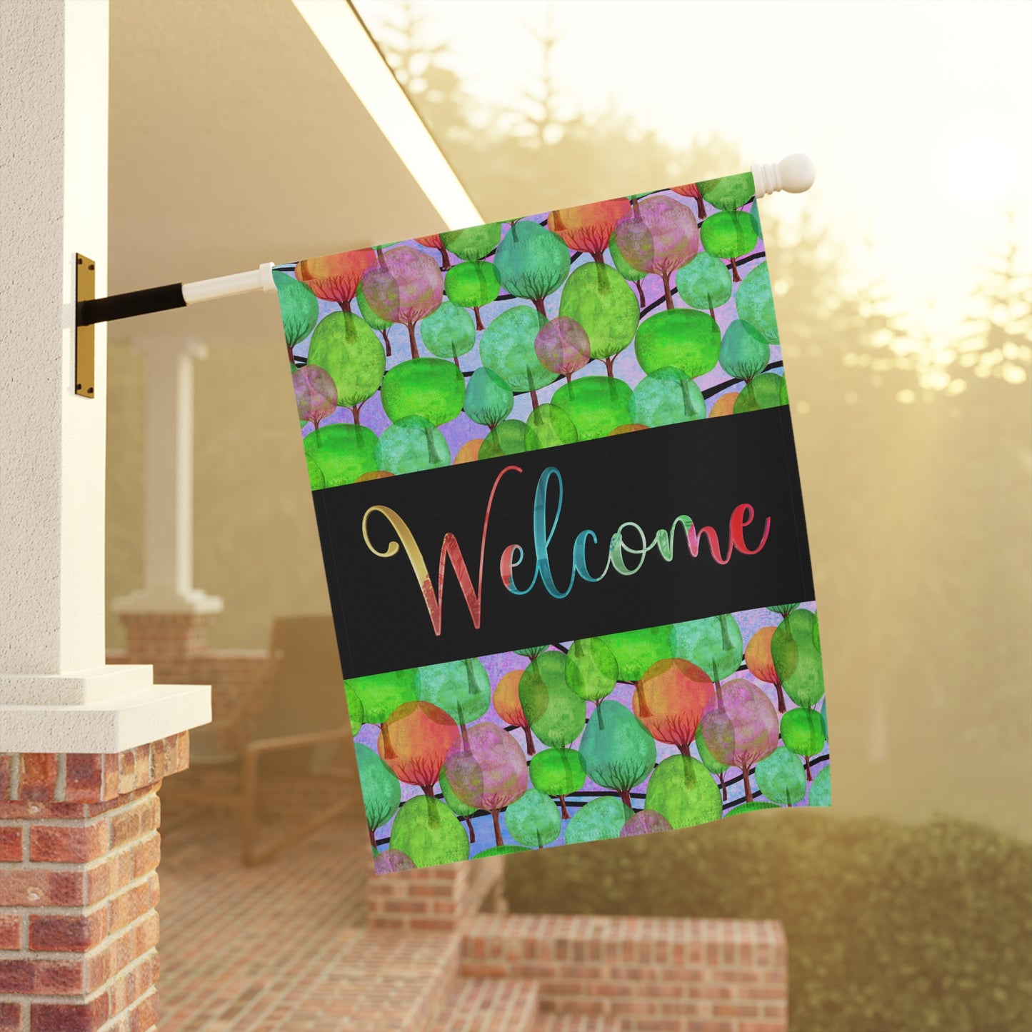 Lollipop Trees Forest Welcome 2-Sided Garden & House Flag/Banner