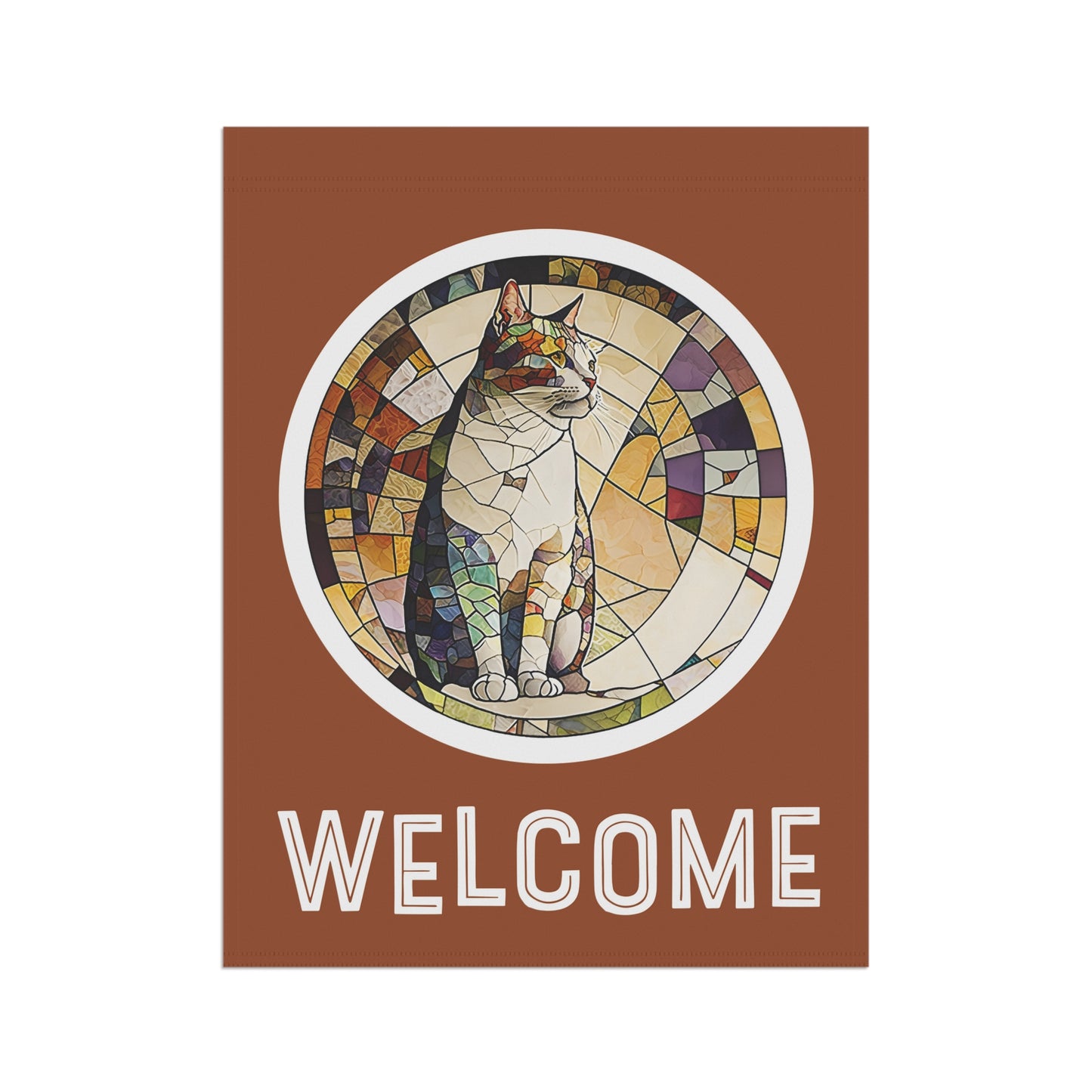 Abstract Stained Glass Cat Welcome 2-Sided Garden & House Flag/Banner