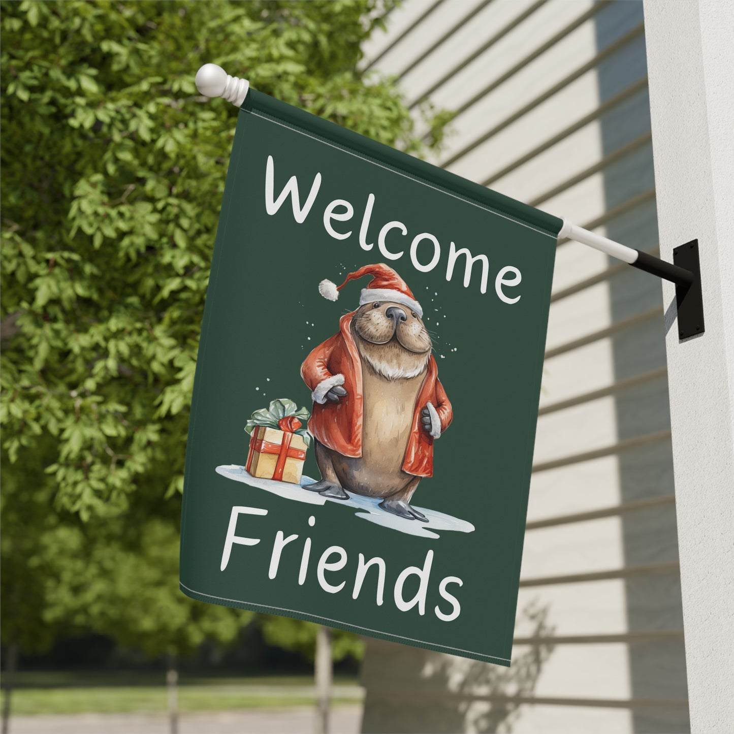 Walrus Santa Welcome Friends 2-Sided Garden & House Flag/Banner