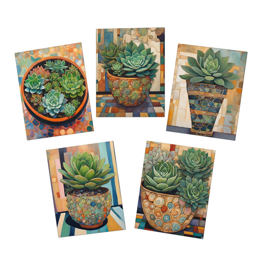 Succulents Greeting Cards- Blank Inside (5-Pack)