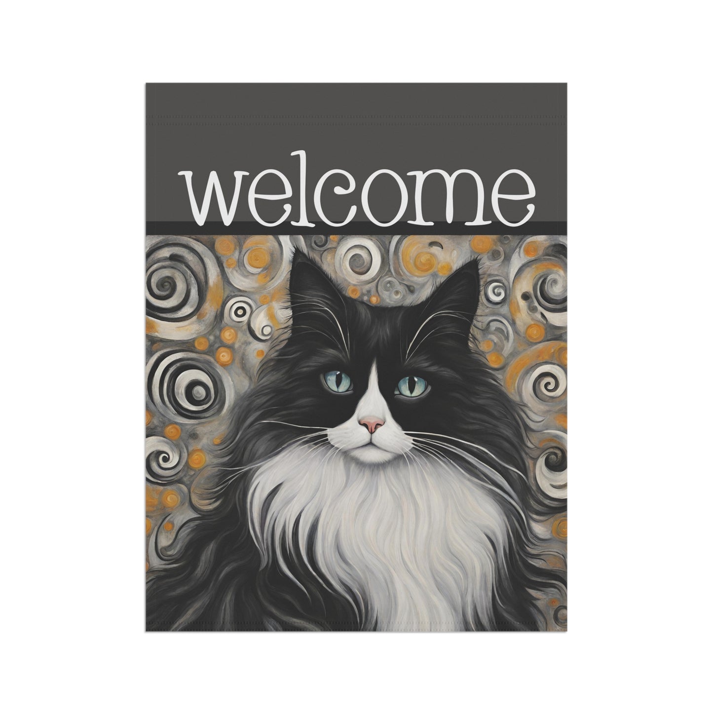 Phyllis Black & White Cat Welcome 2-Sided Garden & House Flag/Banner