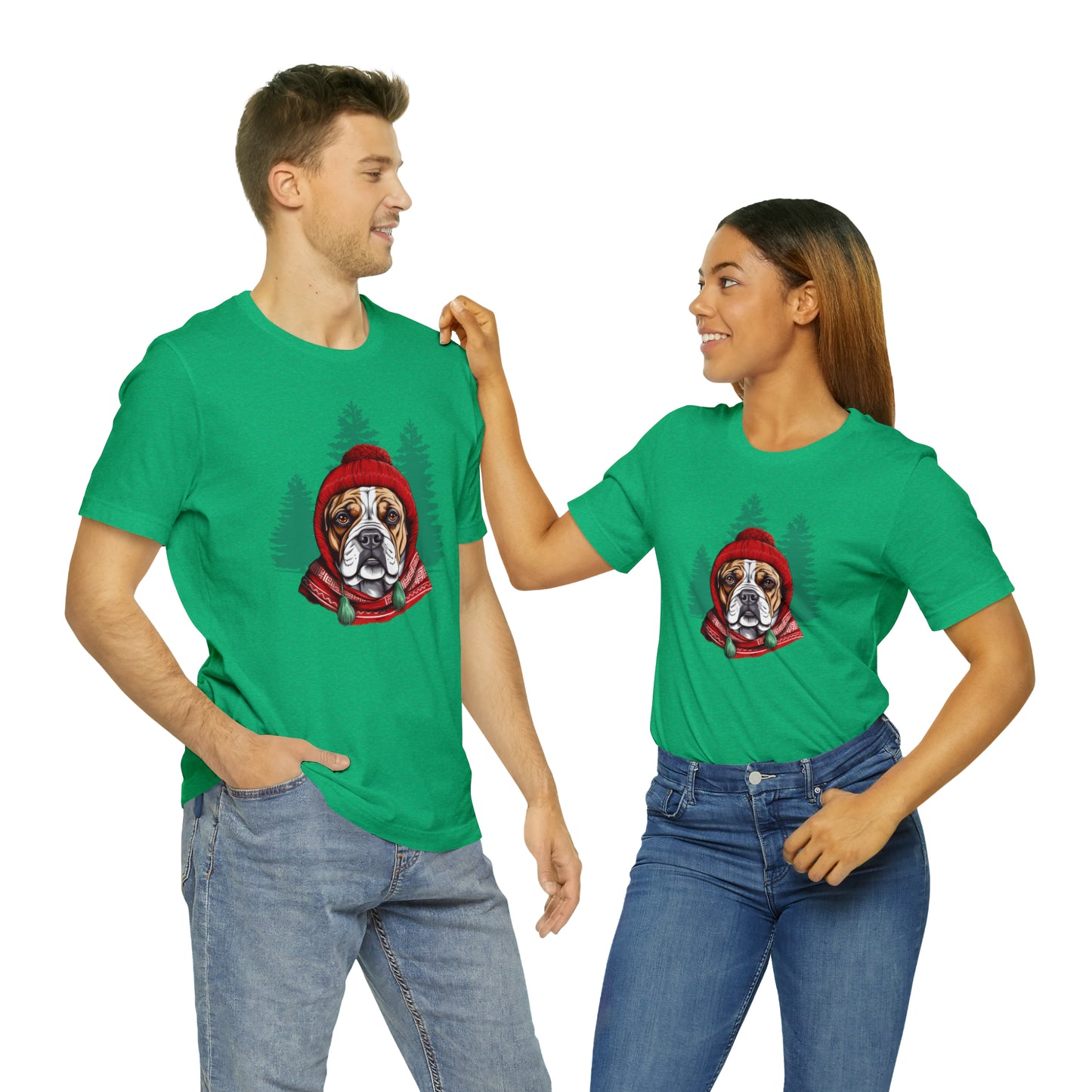 Bulldog In Stocking Hat & Scarf Winter Unisex Jersey Short Sleeve Tee