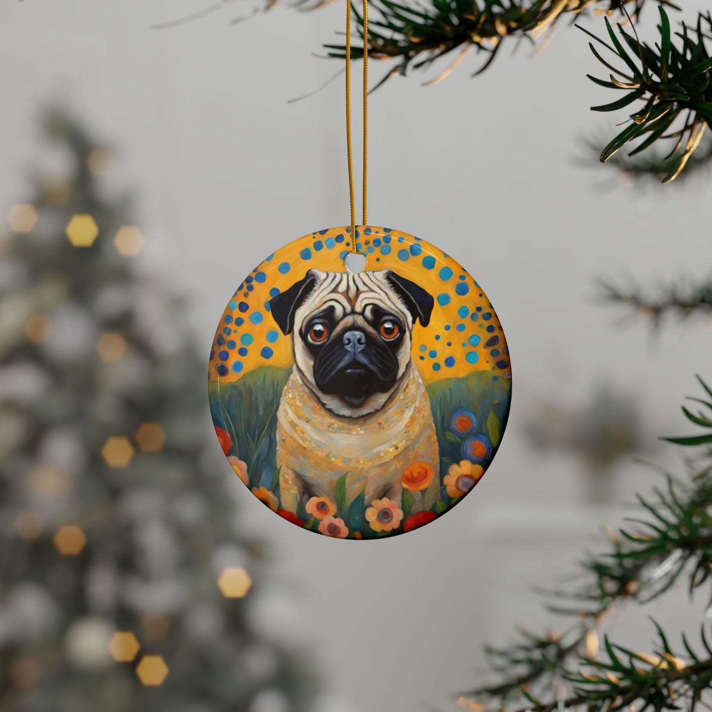 Pug 3" Ceramic Ornaments, 2-Side Print, (1pc, 10pcs)