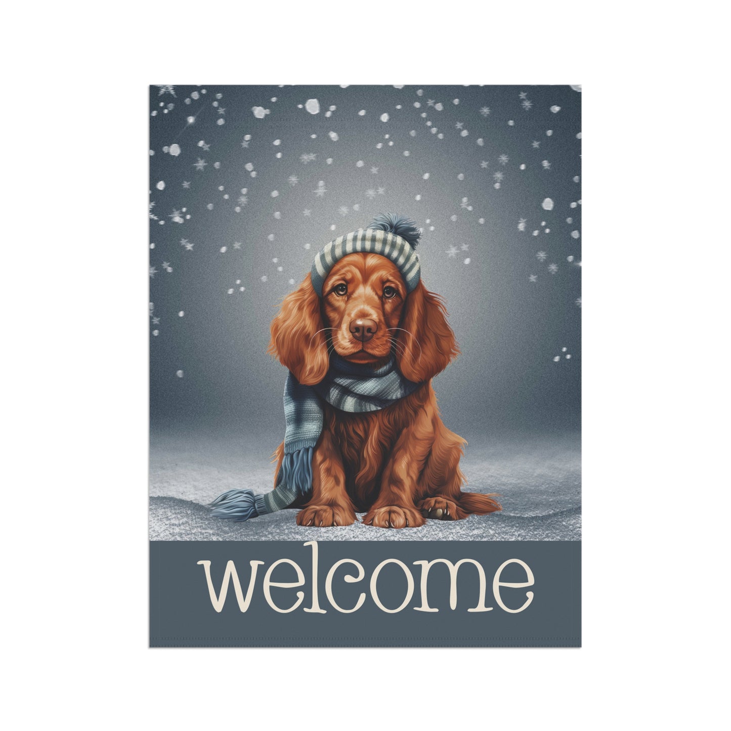 Snowy Welcome Irish Setter in Scarf 2-Sided Garden & House Flag/Banner