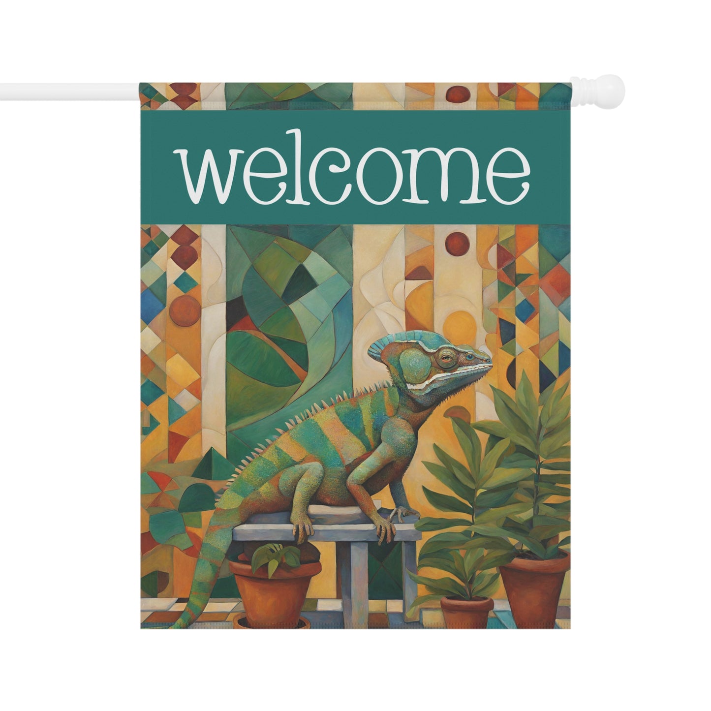 Chameleon Welcome 2-Sided Garden & House Flag/Banner