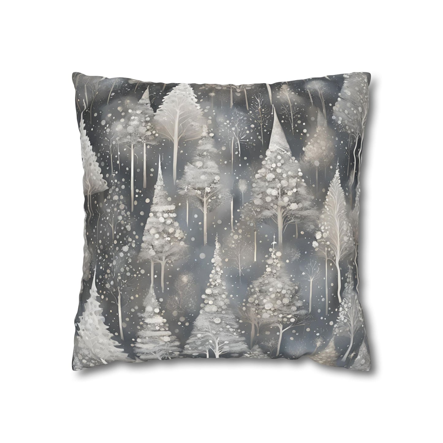 Silvery Pines Square Poly Canvas Pillowcase