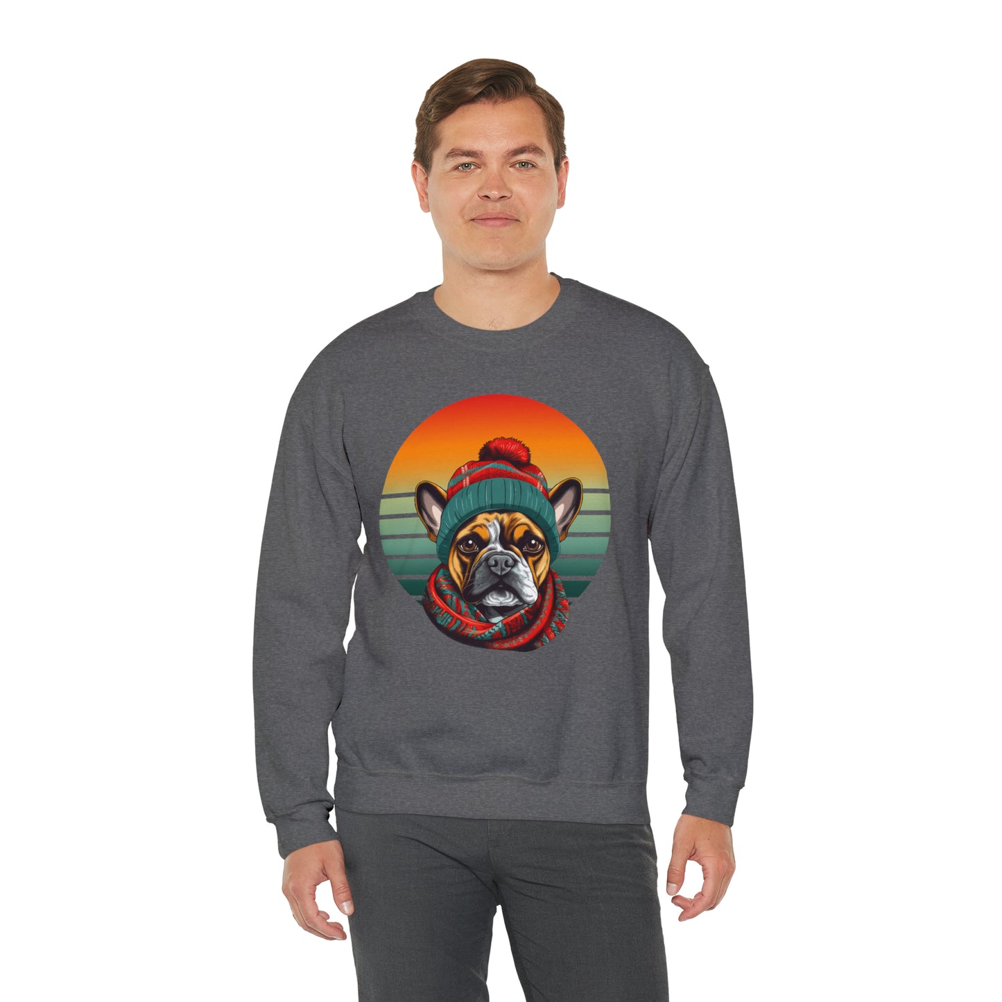 French Bulldog in Hat & Scarf Retro Unisex Heavy Blend™ Crewneck Sweatshirt