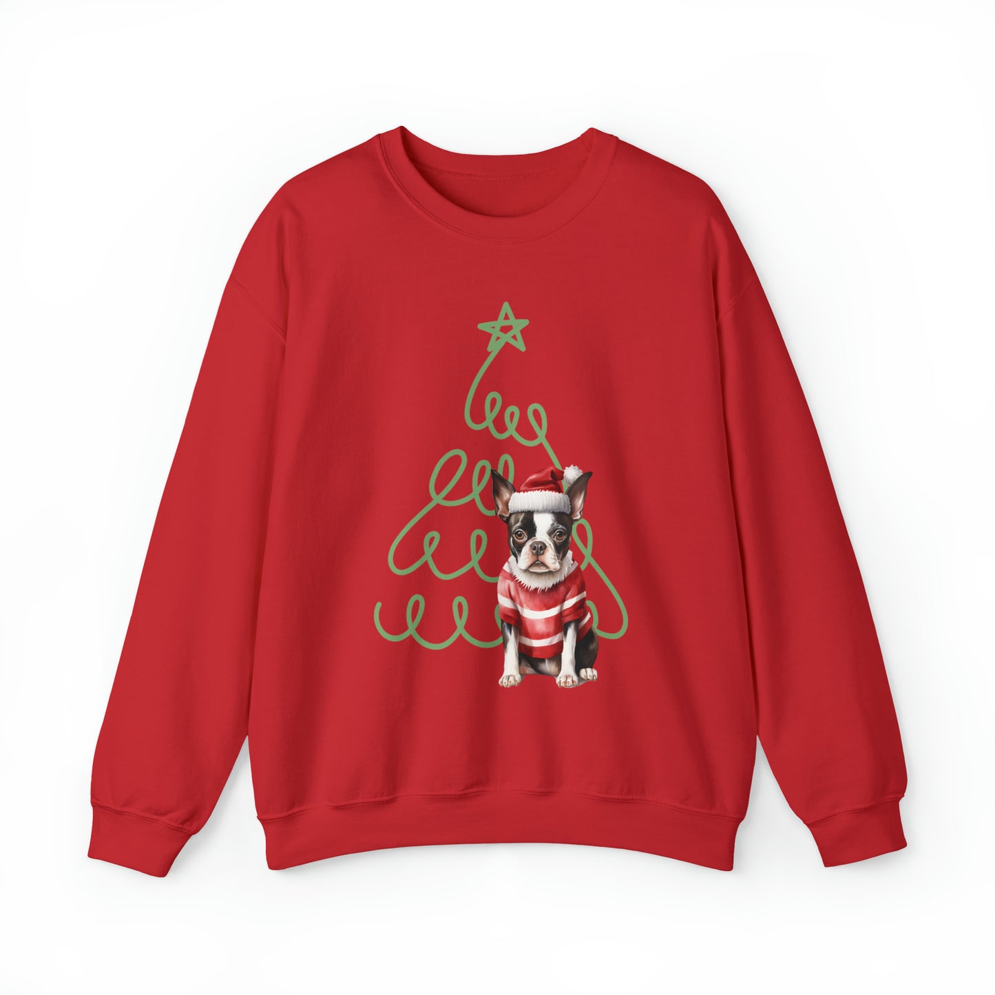 Boston Terrier in Santa Hat & Sweater Unisex Heavy Blend™ Crewneck Sweatshirt