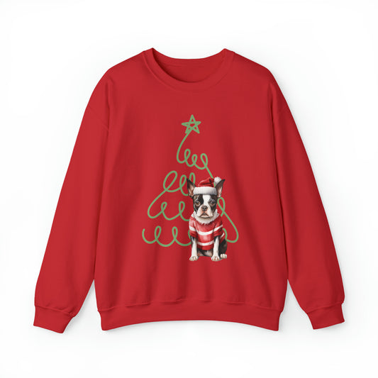 Boston Terrier in Santa Hat & Sweater Unisex Heavy Blend™ Crewneck Sweatshirt