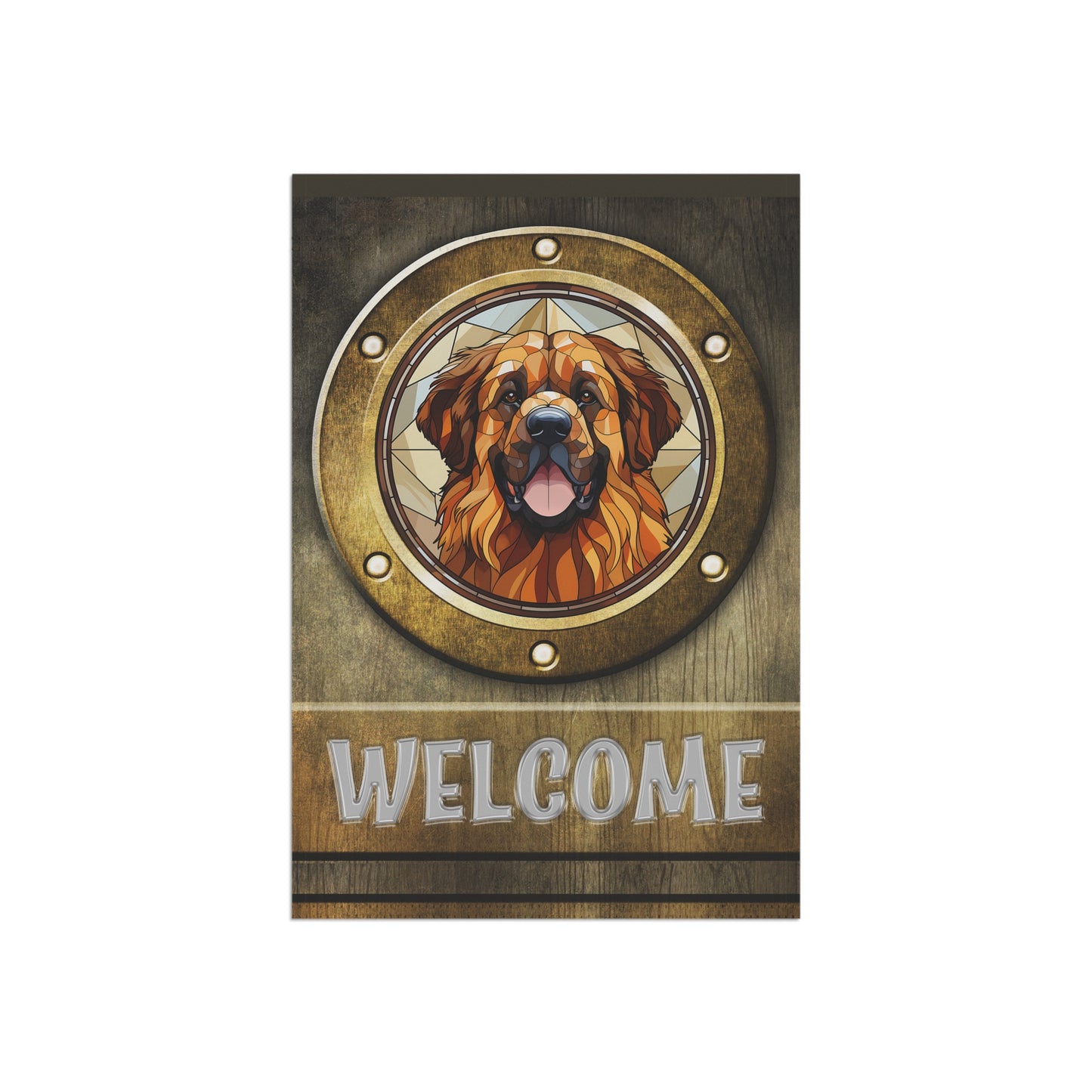 Leonberger in Port Hole Welcome 2-Sided Garden & House Flag/Banner