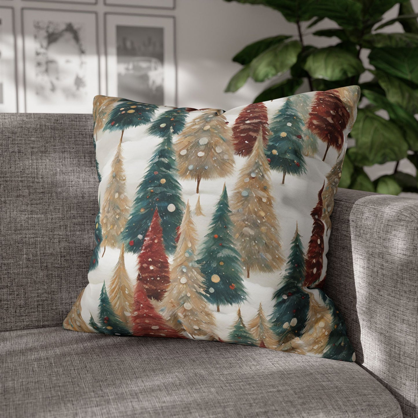 Pines in the Snow Square Poly Canvas Pillowcase