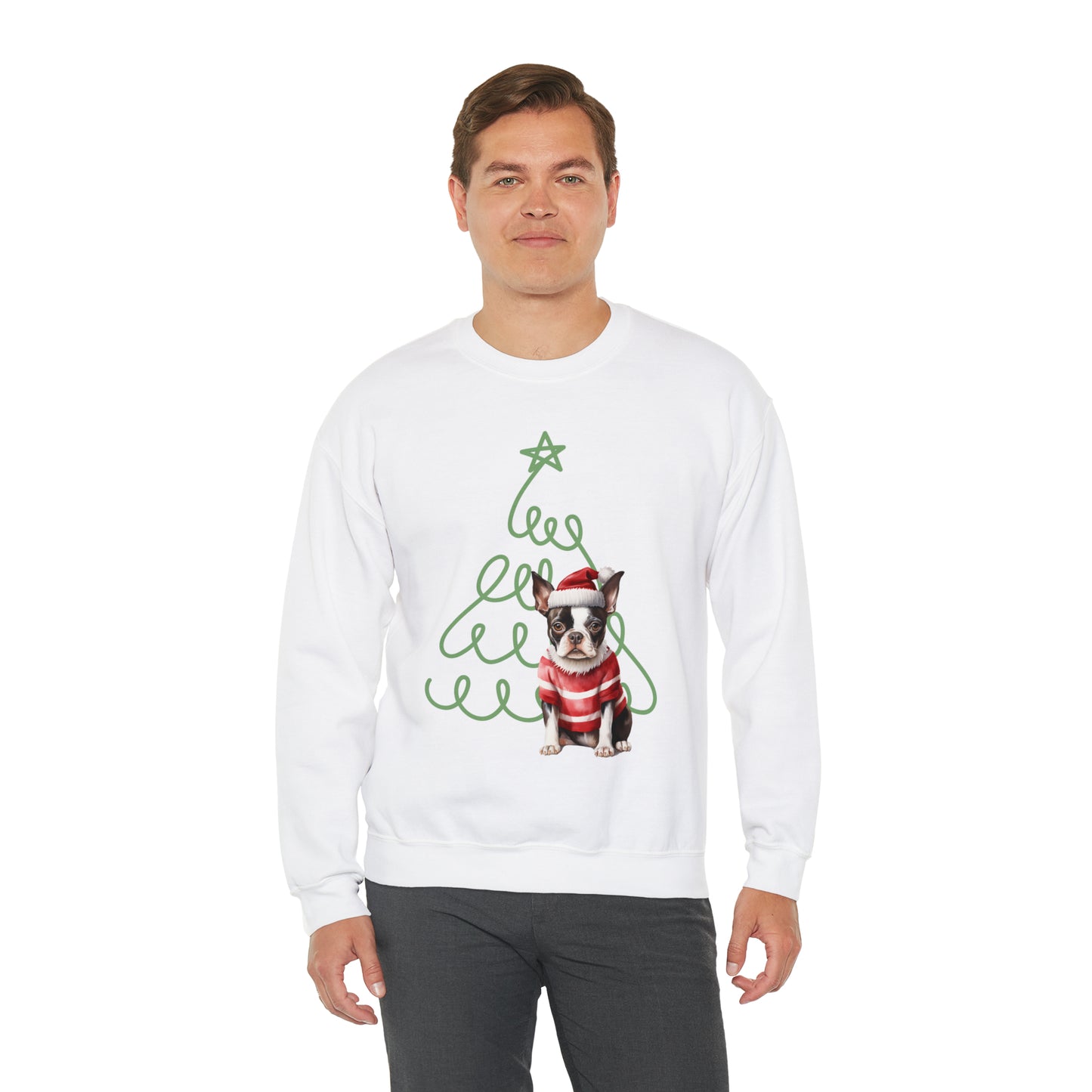 Boston Terrier in Santa Hat & Sweater Unisex Heavy Blend™ Crewneck Sweatshirt