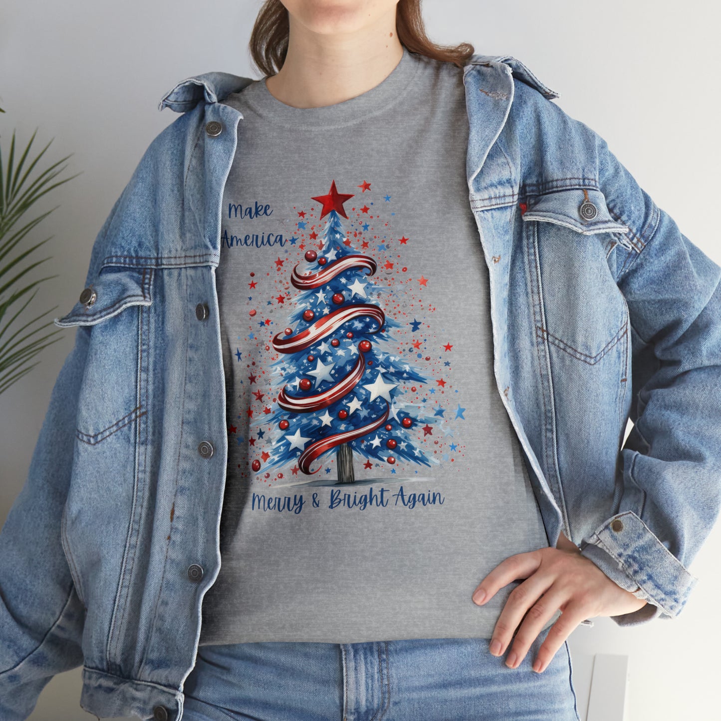 Patriotic Tree Make America Merry & Bright Again Unisex Heavy Cotton Tee