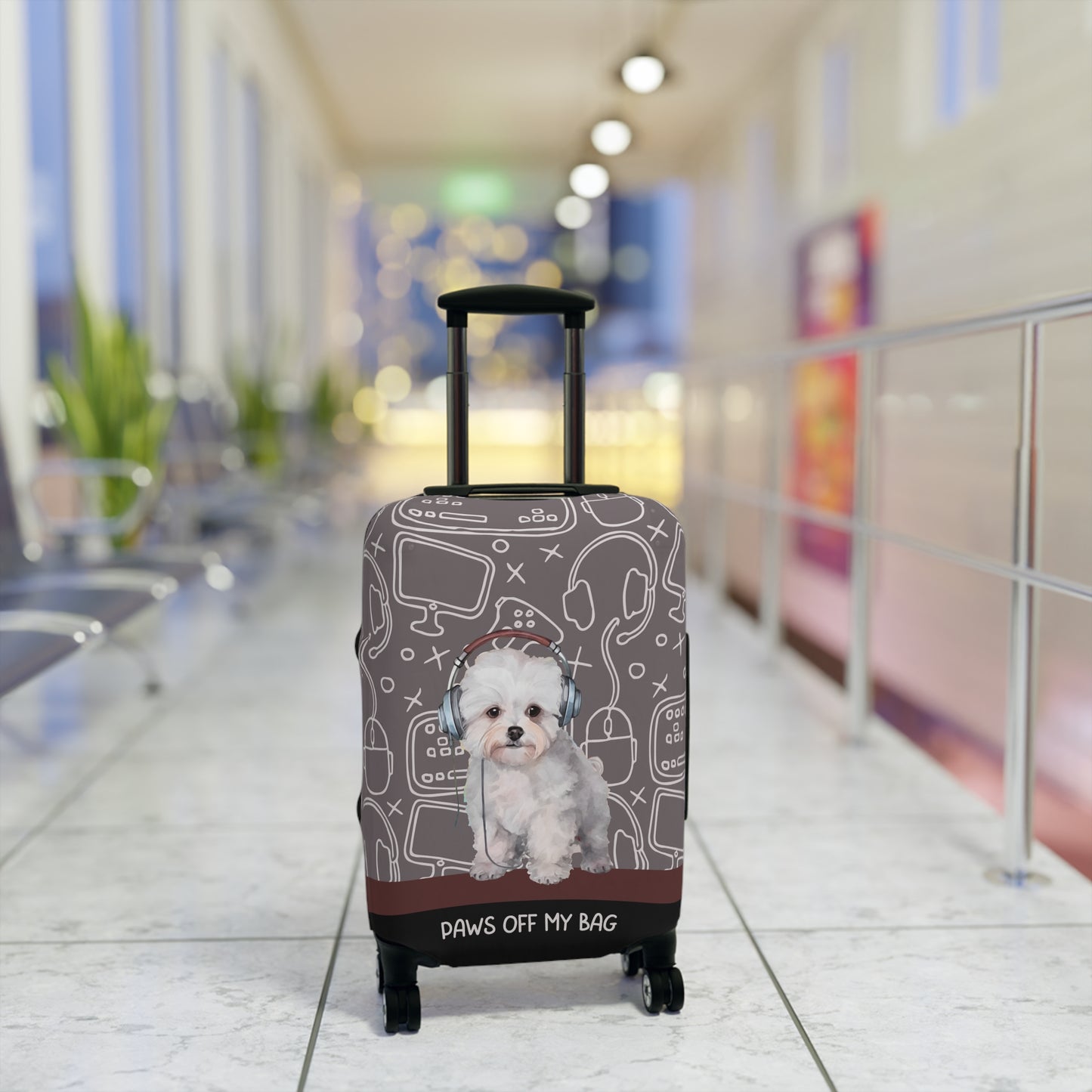 Bichon Frise in Headphones Paws Off My Bag Luggage Cover