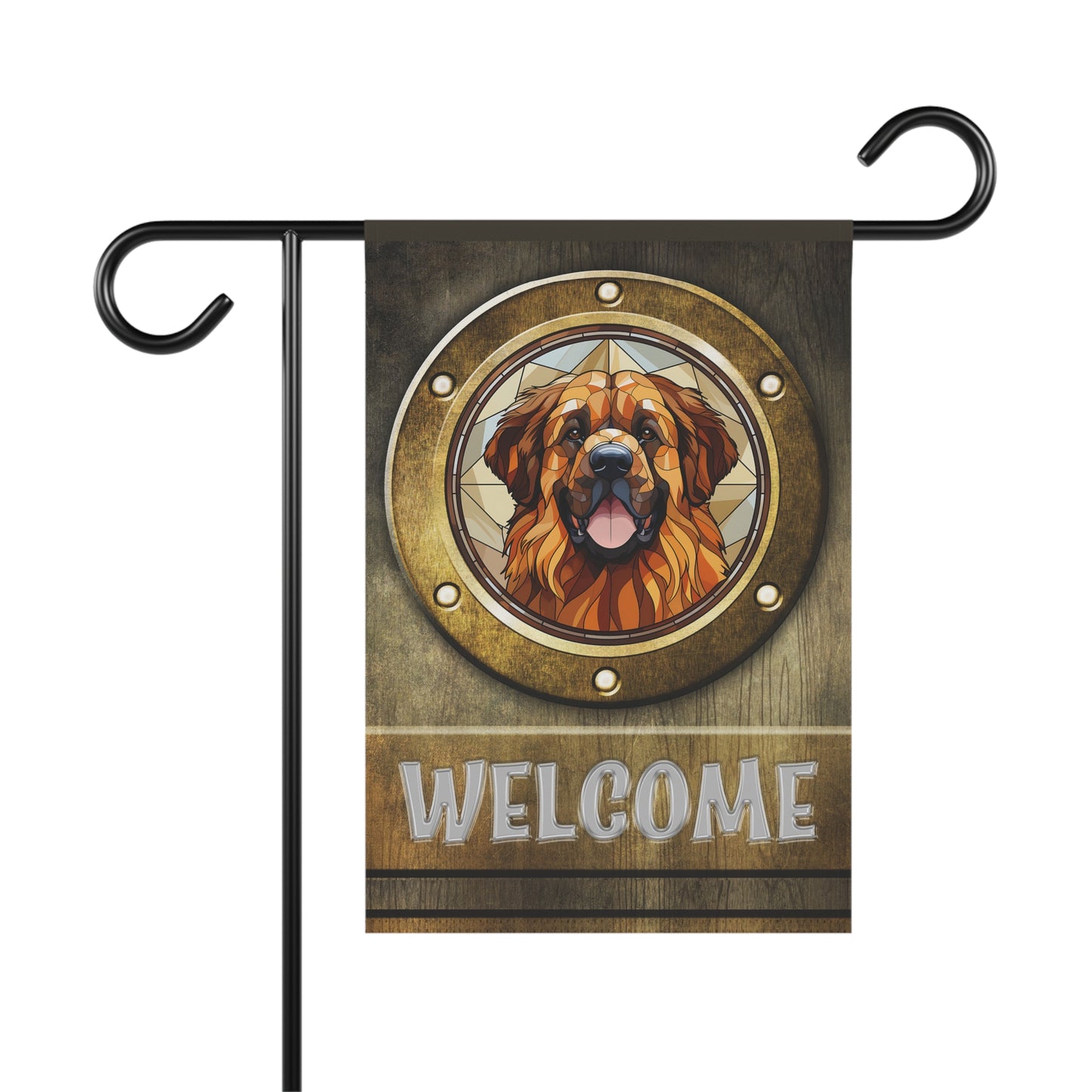 Leonberger in Port Hole Welcome 2-Sided Garden & House Flag/Banner