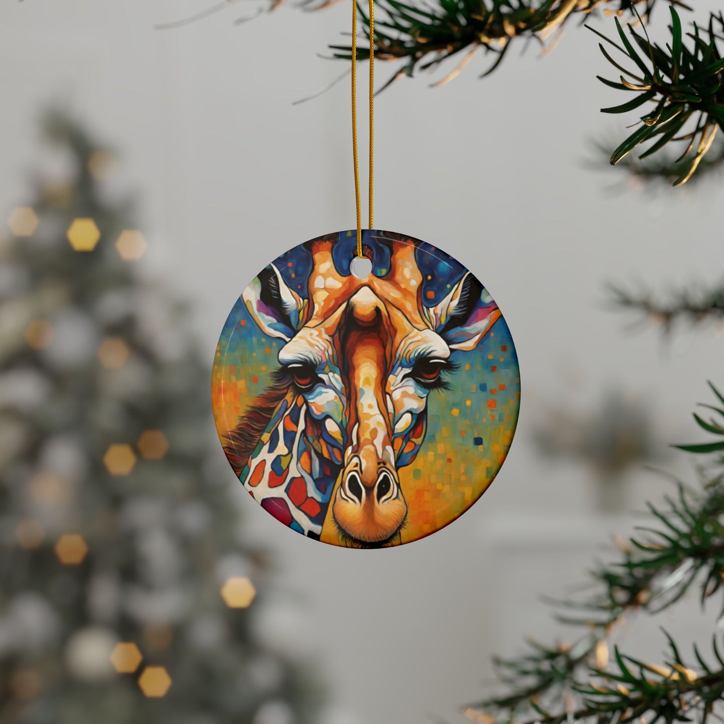 Colorful Giraffe 3" Ceramic Ornaments, 2-Side Print, (1pc, 10pcs)