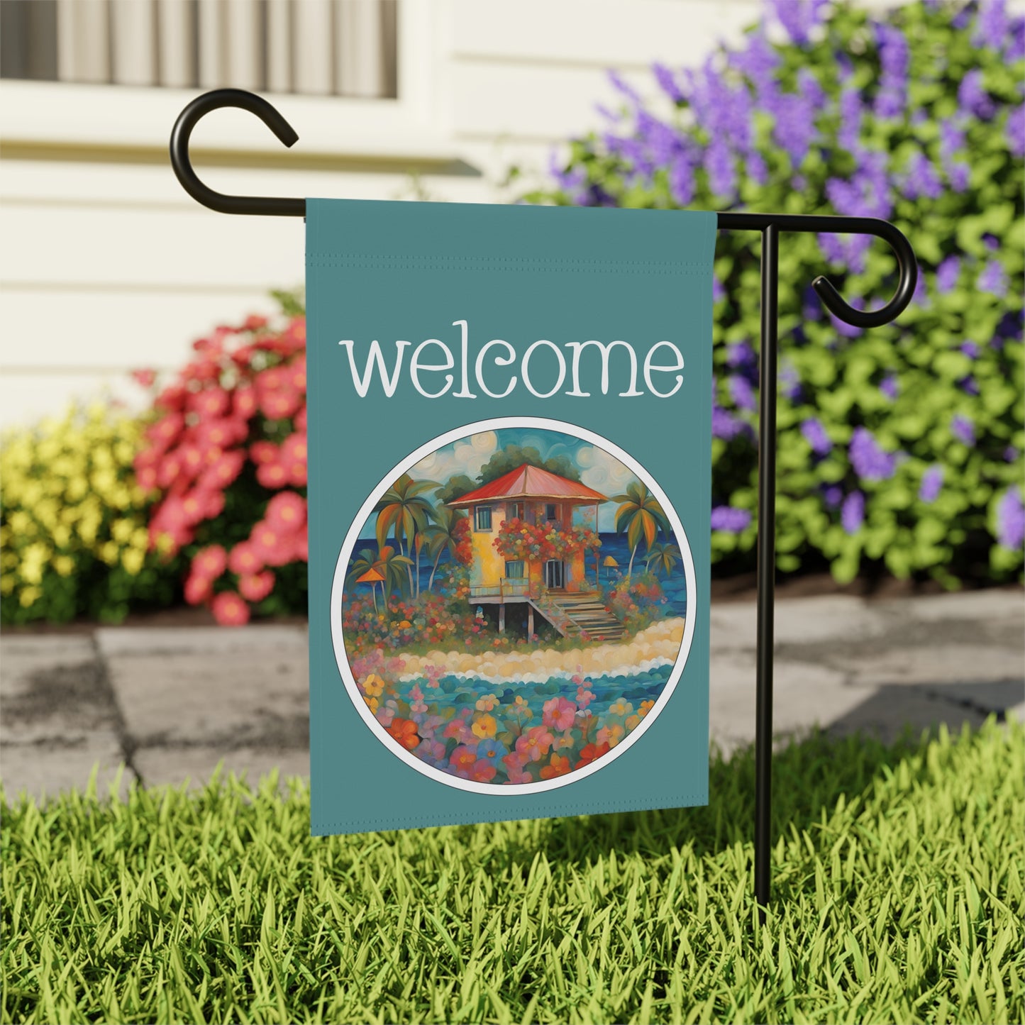 Beach Bungalow Welcome 2-Sided Garden & House Flag/Banner