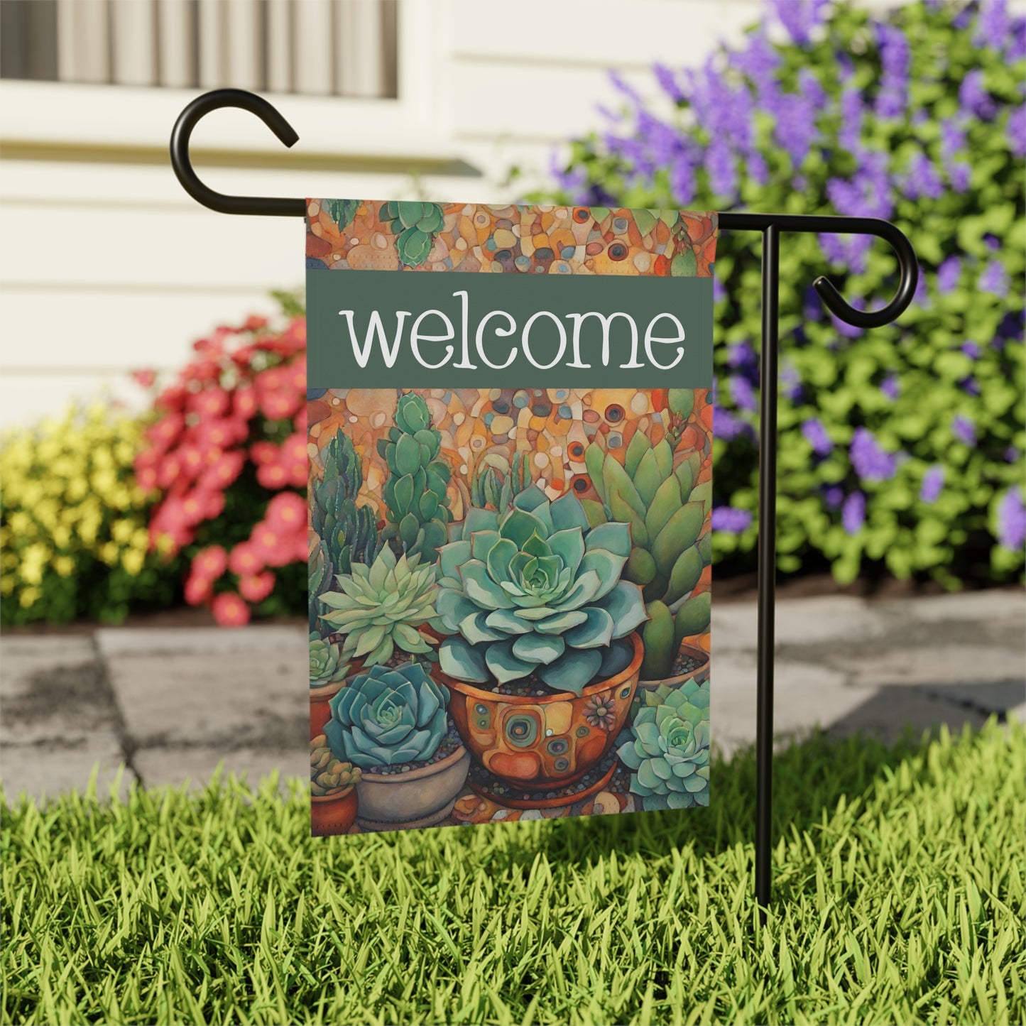 Succulents Welcome 2-Sided Garden & House Flag/Banner