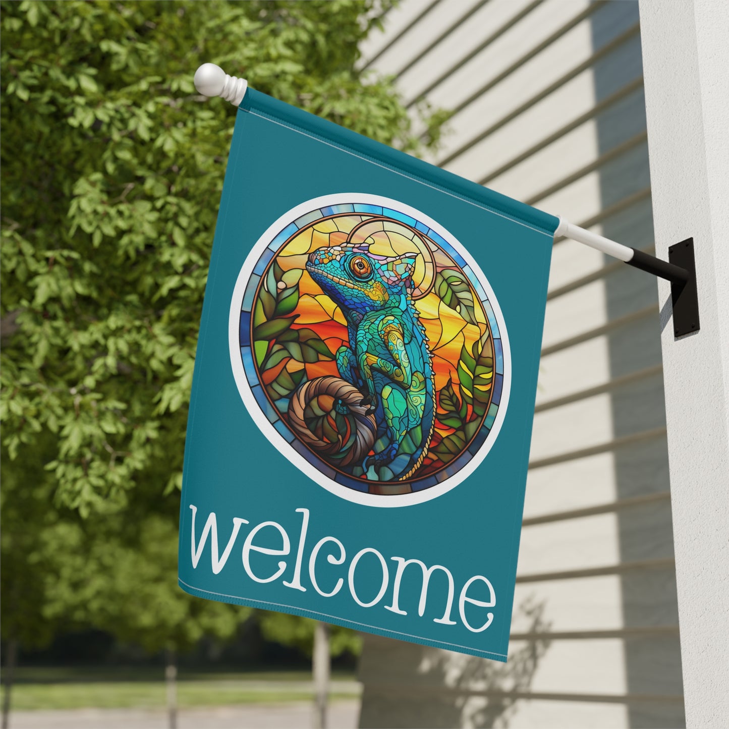 Chameleon Welcome 2-Sided  Garden & House Flag/Banner