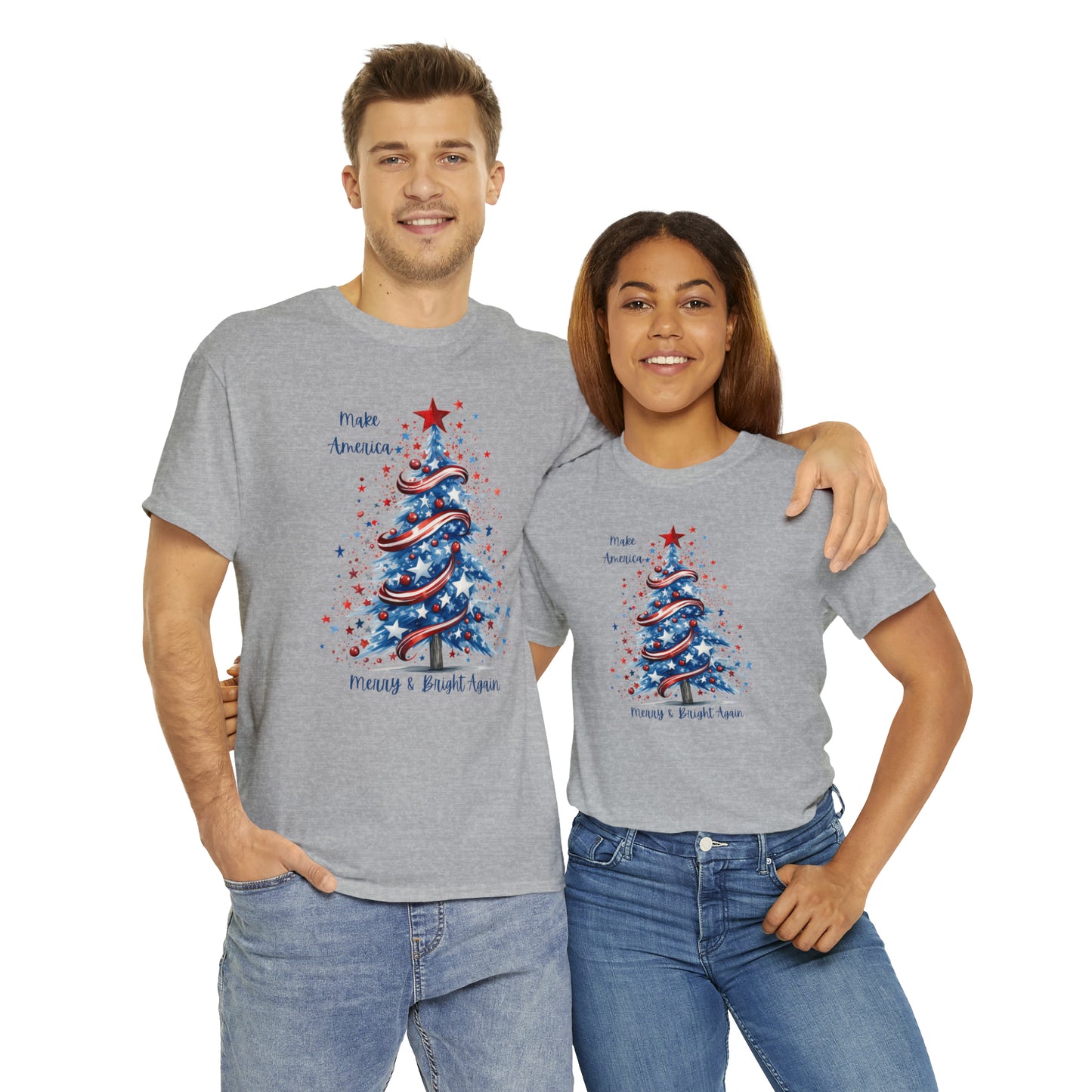 Patriotic Tree Make America Merry & Bright Again Unisex Heavy Cotton Tee