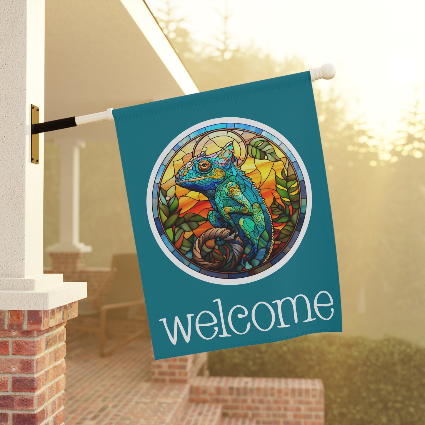 Chameleon Welcome 2-Sided  Garden & House Flag/Banner