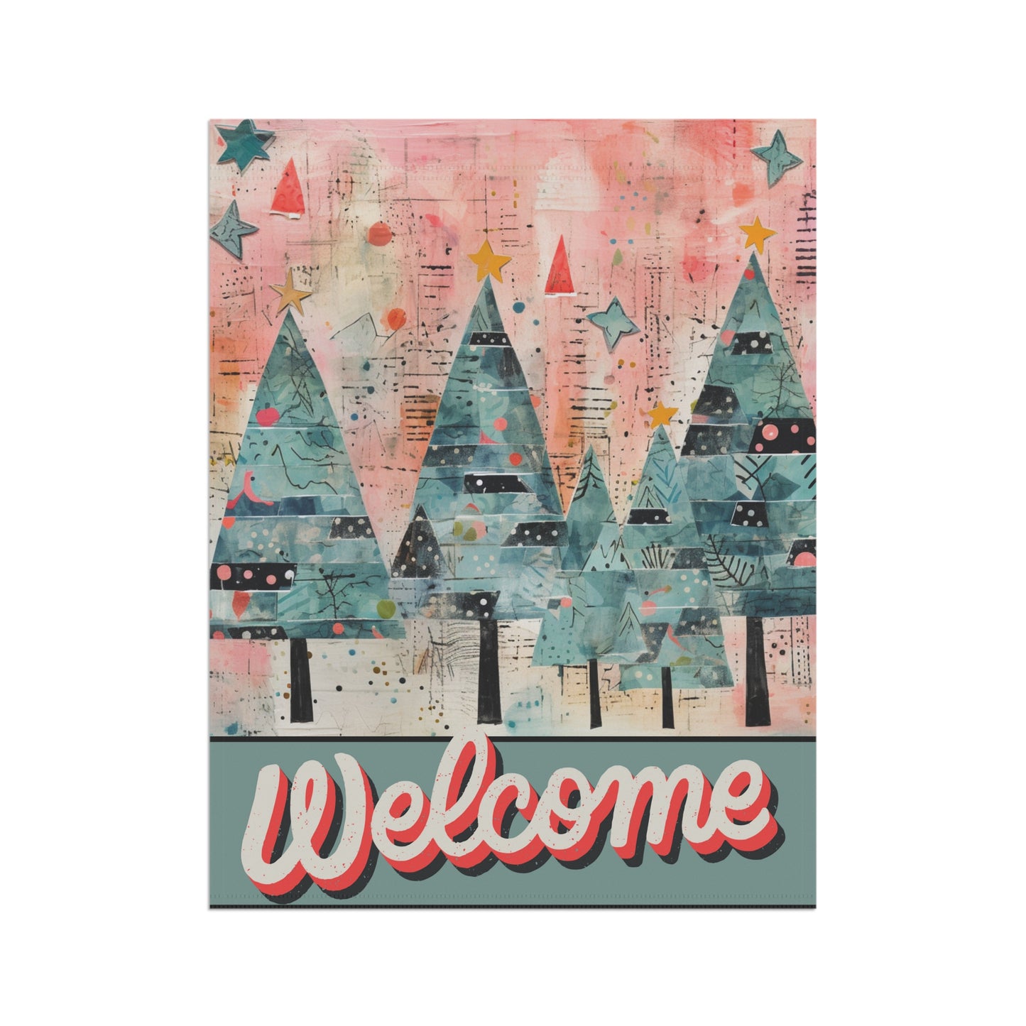 Vintage Christmas Pines Welcome 2-Sided Garden & House Flag/Banner