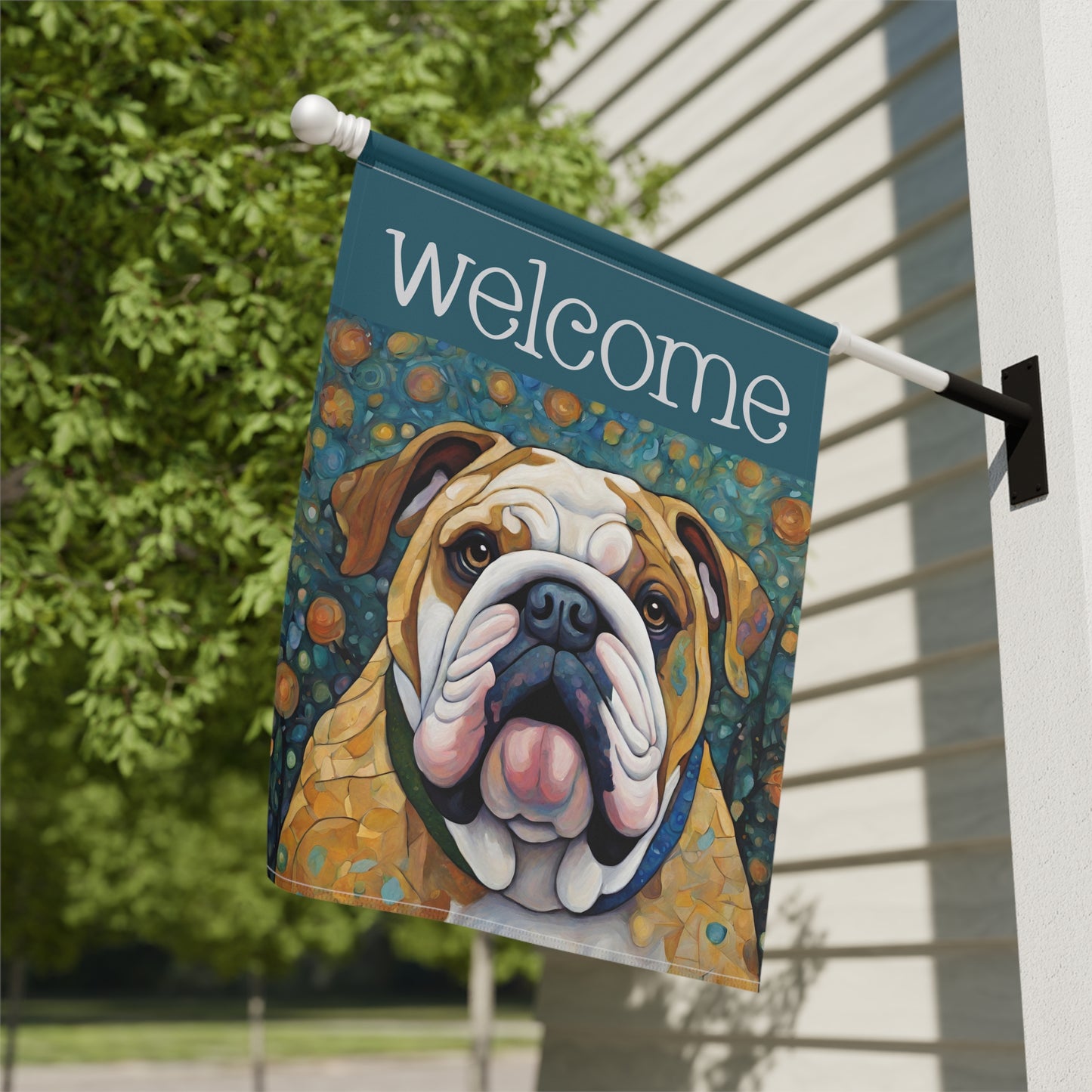 English Bulldog Welcome 2-Sided Garden & House Flag/Banner