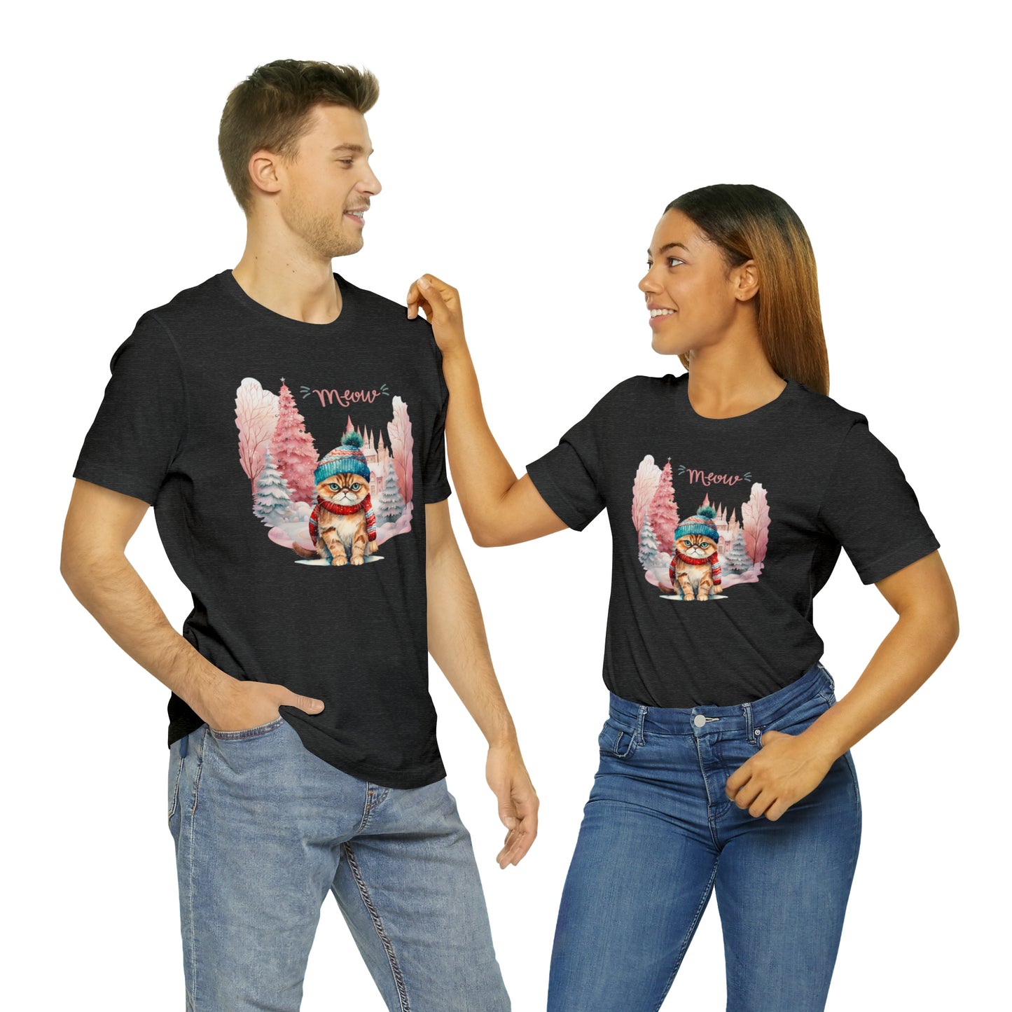 "Meow" Cat in Hat & Scarf Unisex Jersey Short Sleeve Tee